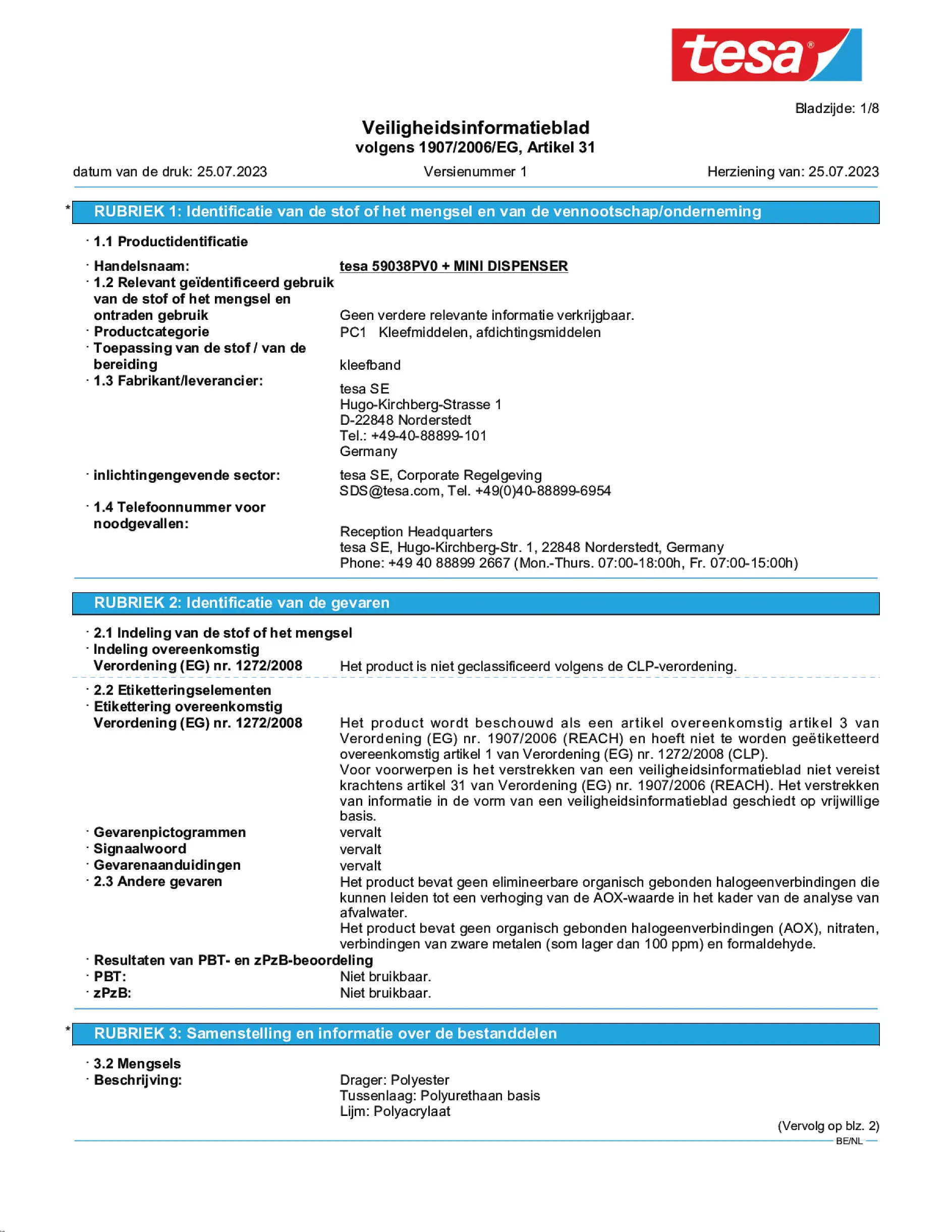 Safety data sheet_tesafilm® 59038_nl-BE_v1