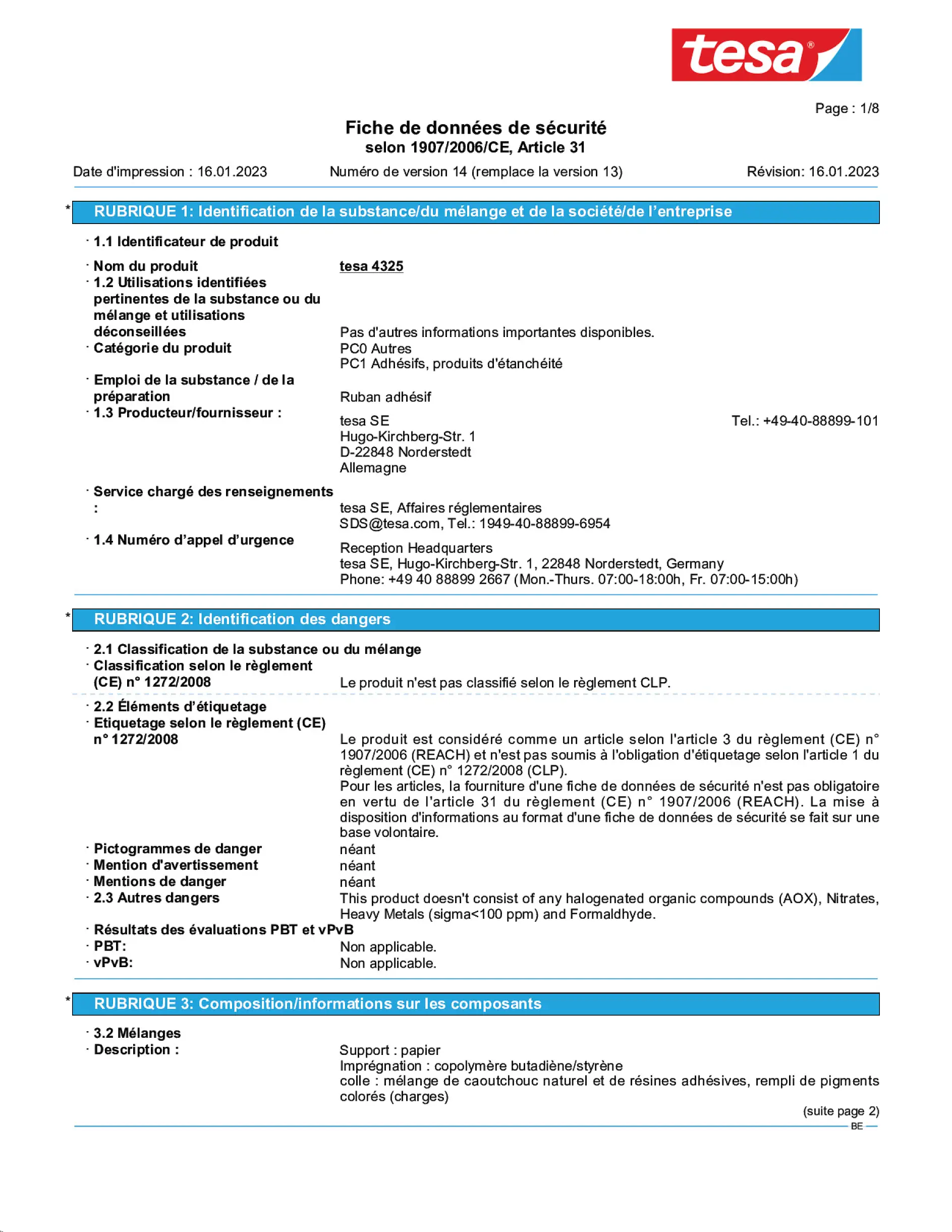 Safety data sheet_tesa® Professional 04325_nl-BE_v14