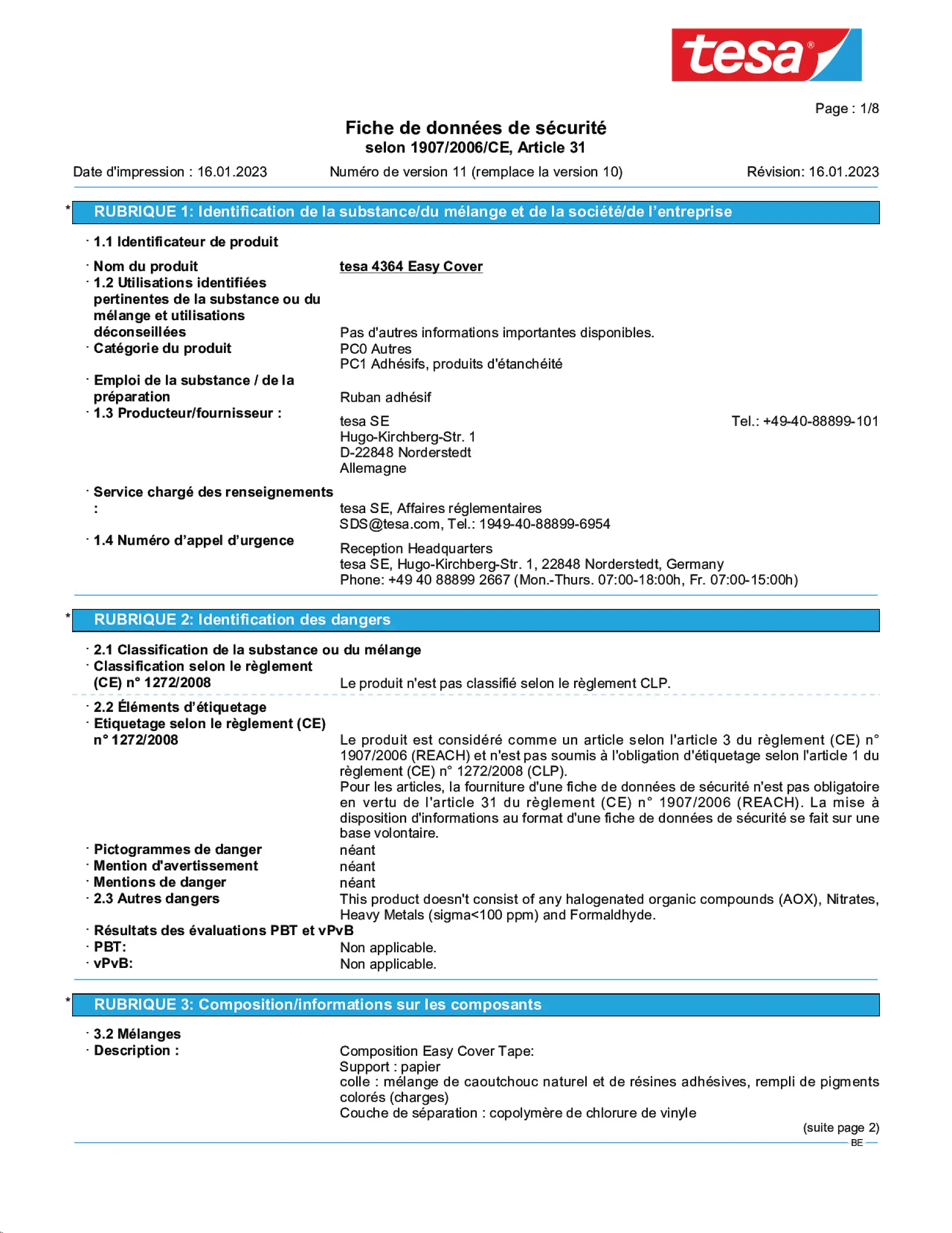 Safety data sheet_tesa® Professional 04364_nl-BE_v11