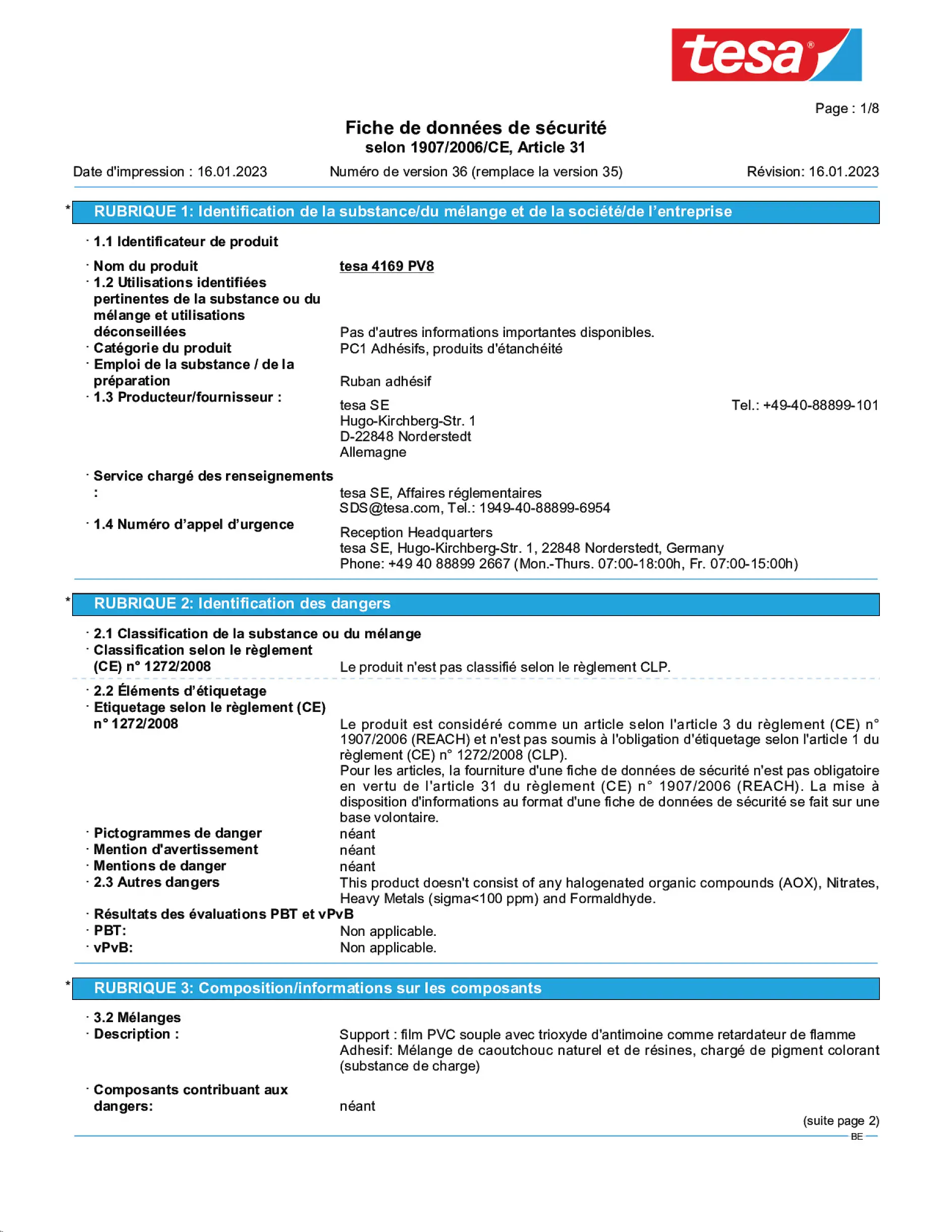 Safety data sheet_tesa® Professional 4169_nl-BE_v36