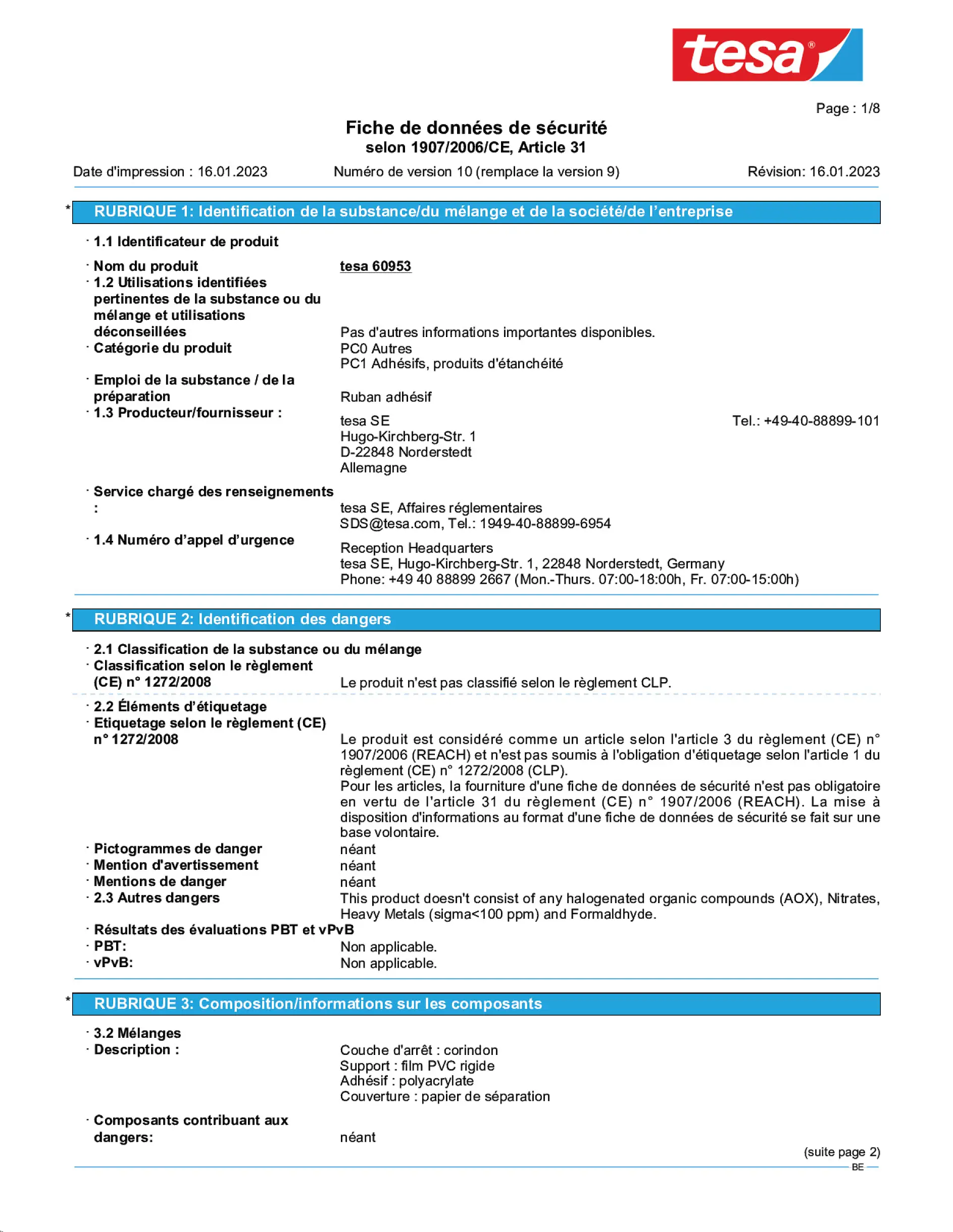 Safety data sheet_tesa® Professional 60953_nl-BE_v10