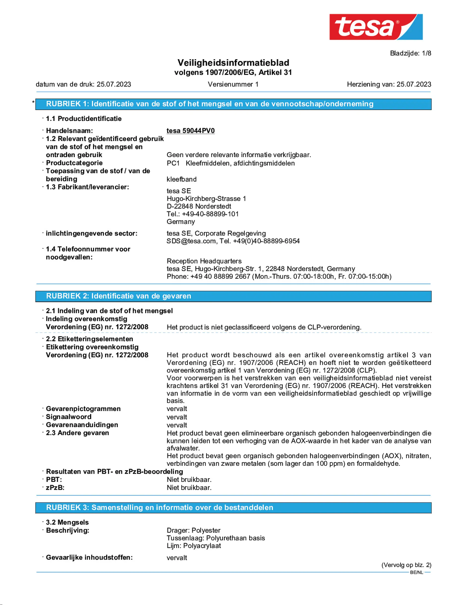 Safety data sheet_tesafilm® 59036_nl-BE_v1