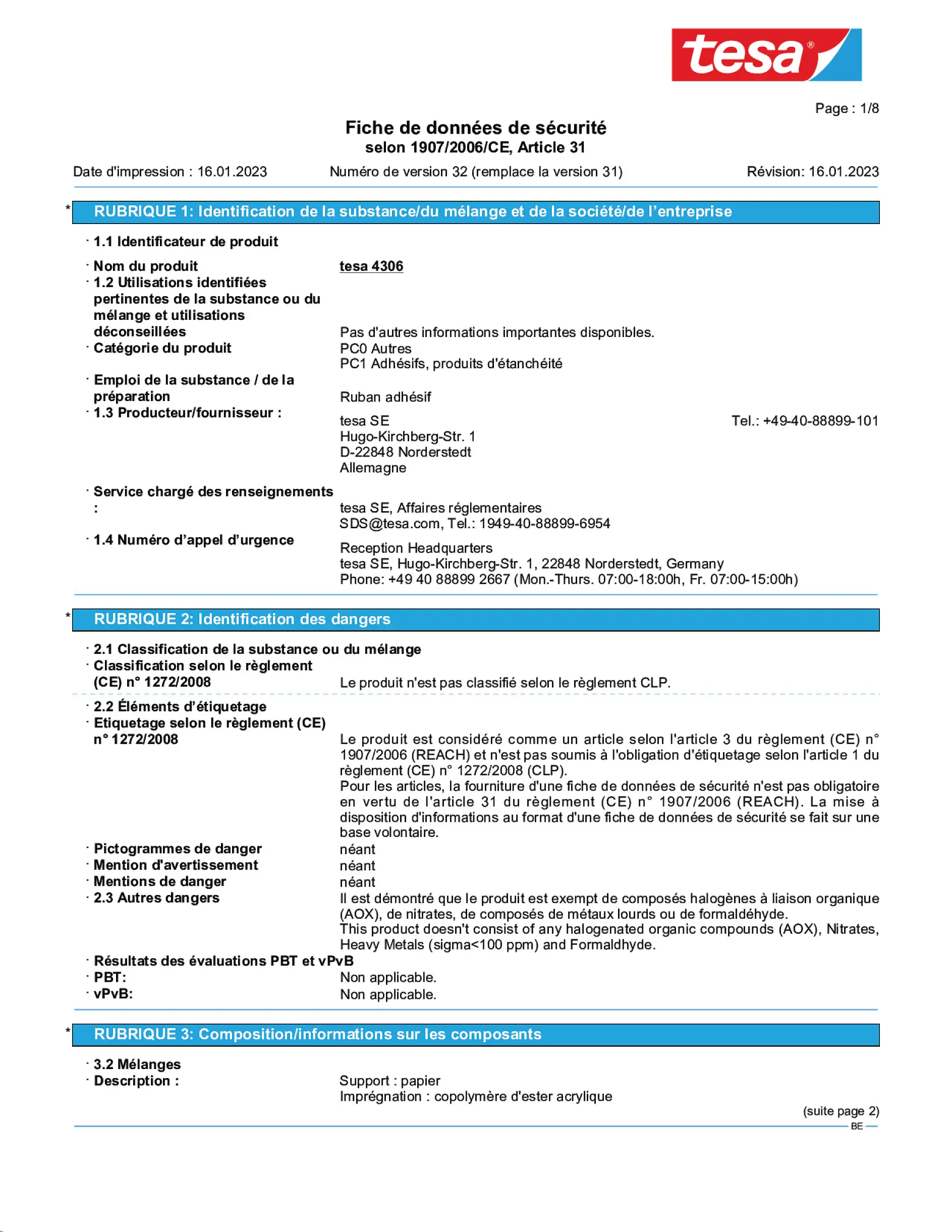 Safety data sheet_tesa® Professional 04306_nl-BE_v32