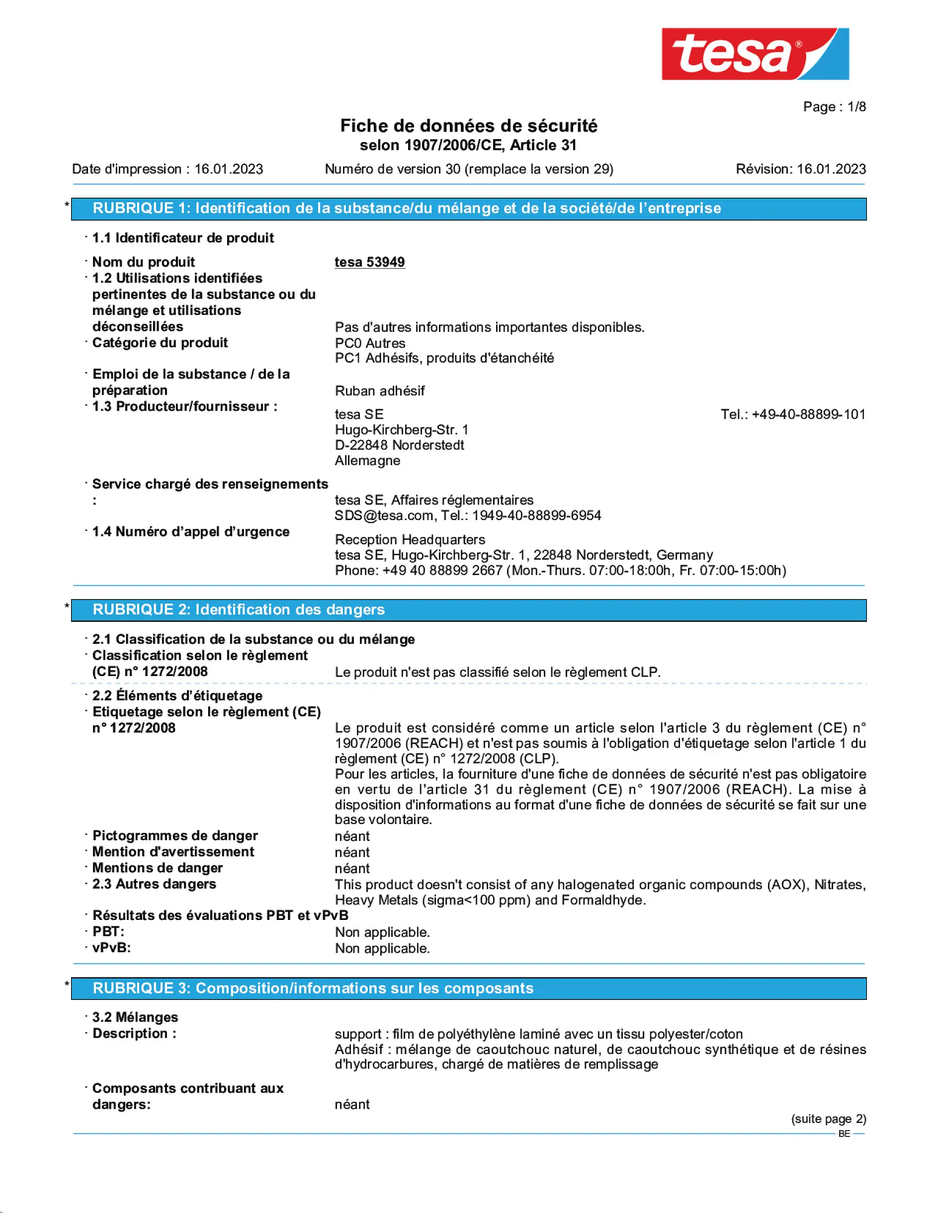 Safety data sheet_tesa® Professional 53949_nl-BE_v30