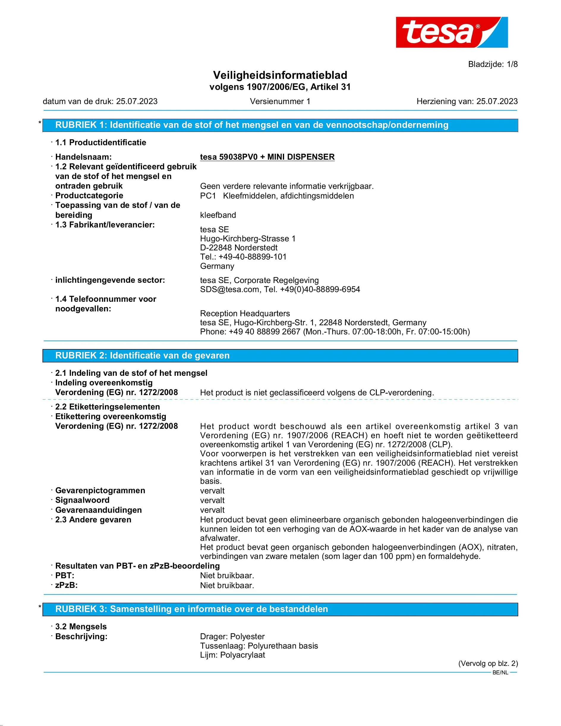 Safety data sheet_tesafilm® 59038_nl-BE_v1