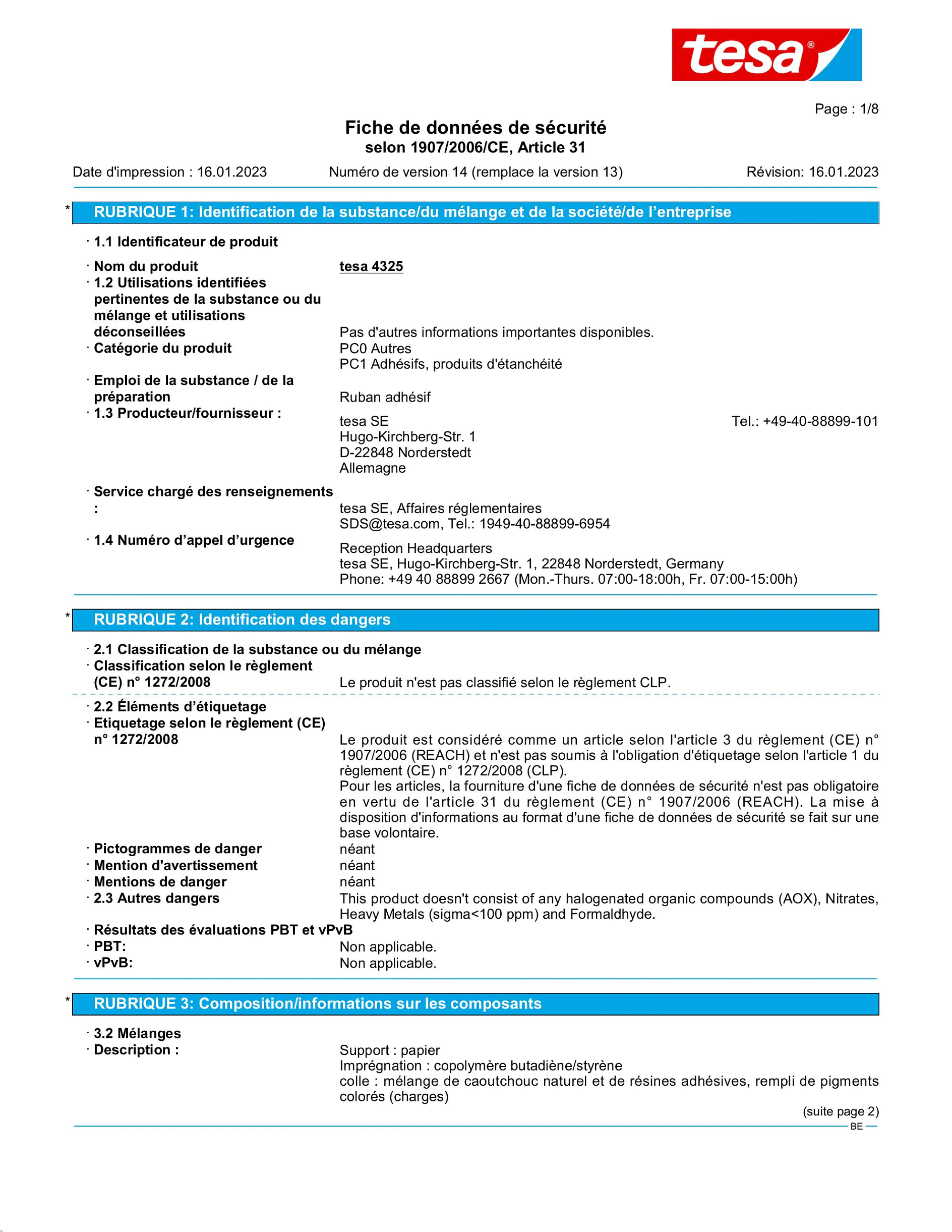 Safety data sheet_tesa® Professional 04325_nl-BE_v14