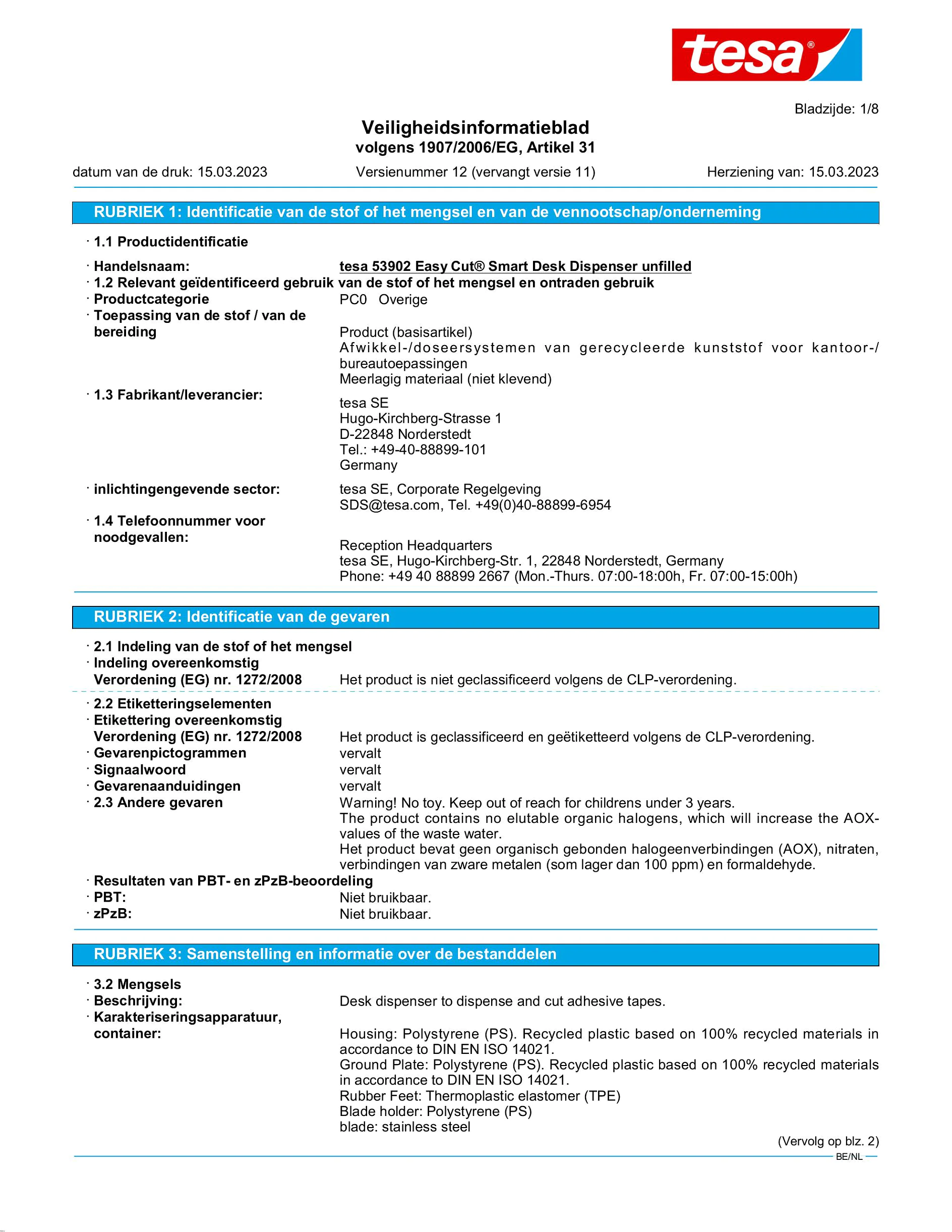 Safety data sheet_tesa® Easy Cut 53902_nl-BE_v12