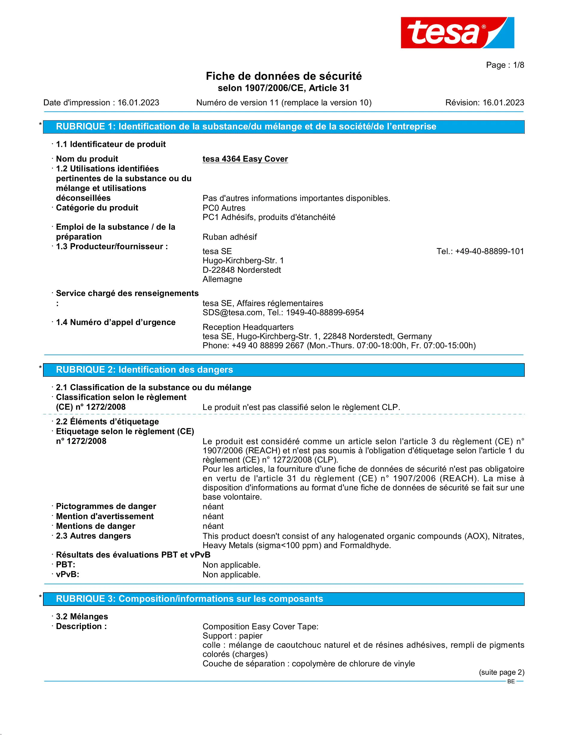 Safety data sheet_tesa® Professional 04364_nl-BE_v11