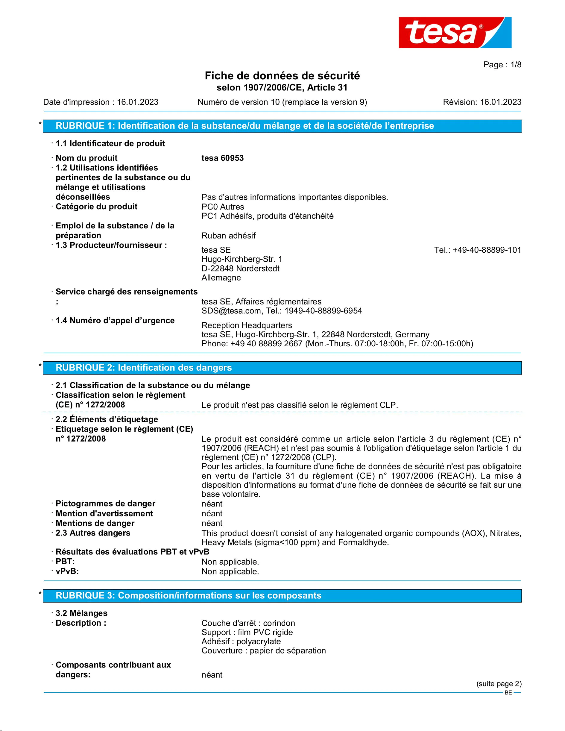 Safety data sheet_tesa® Professional 60953_nl-BE_v10