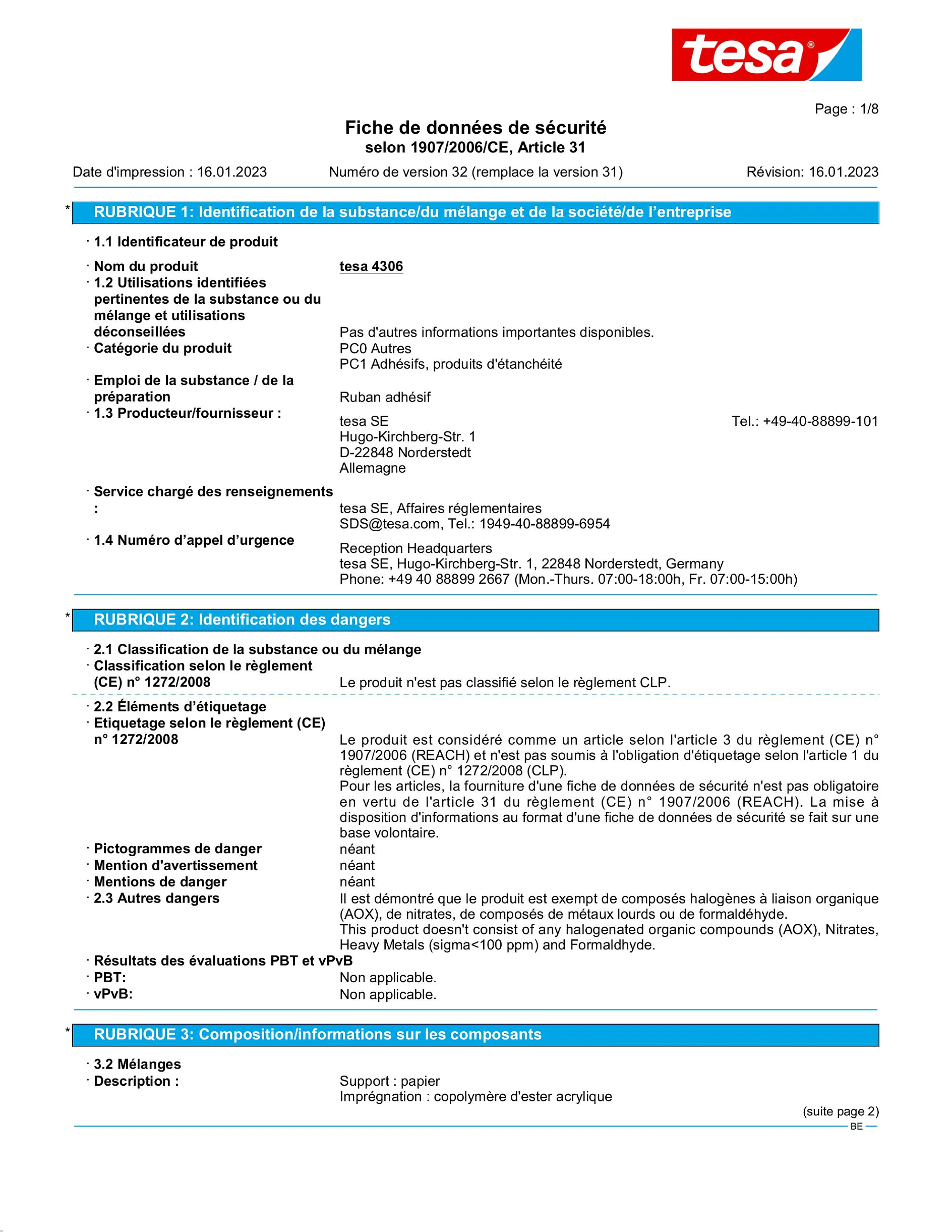 Safety data sheet_tesa® Professional 04306_nl-BE_v32