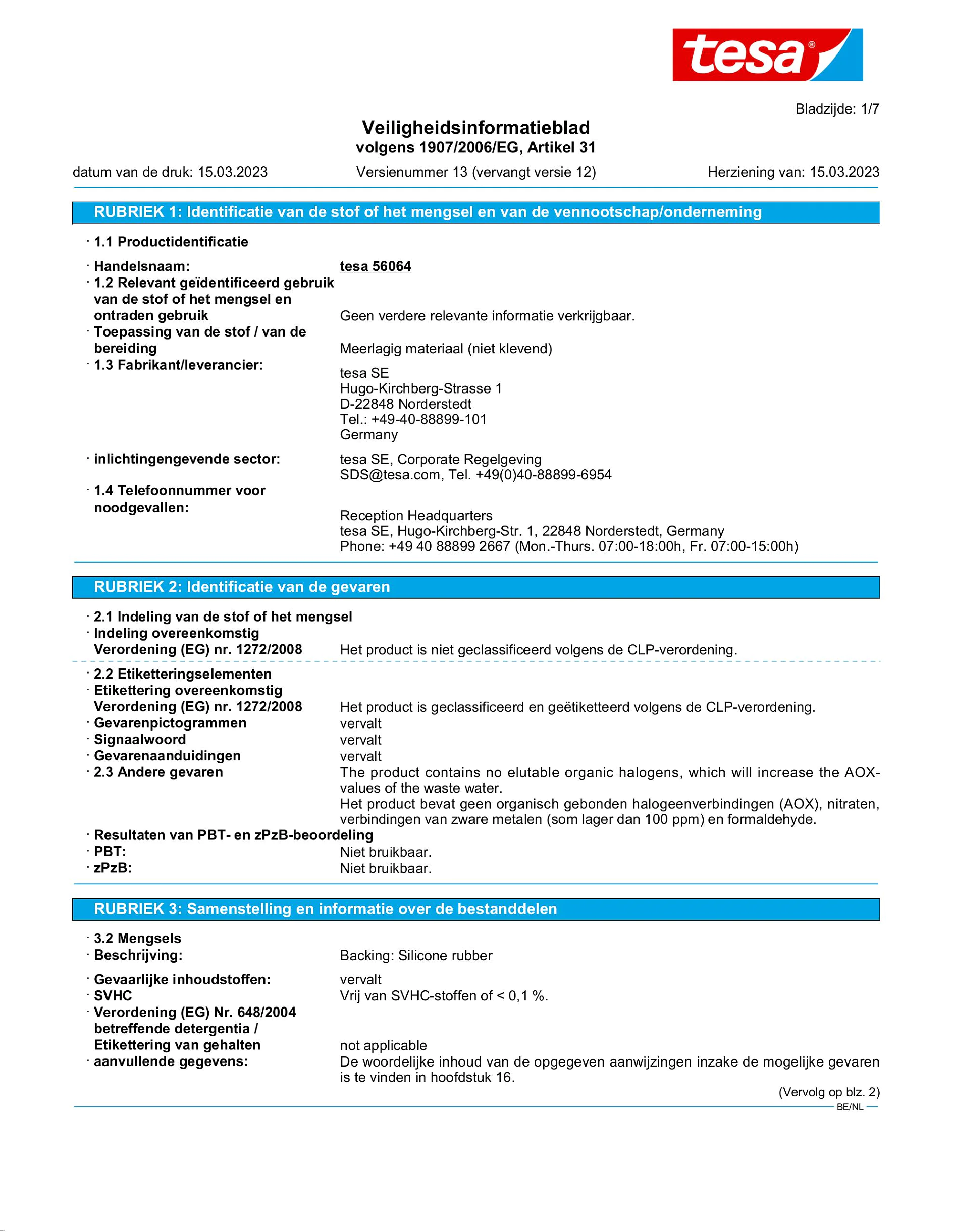 Safety data sheet_tesa® extra Power 56064_nl-BE_v13