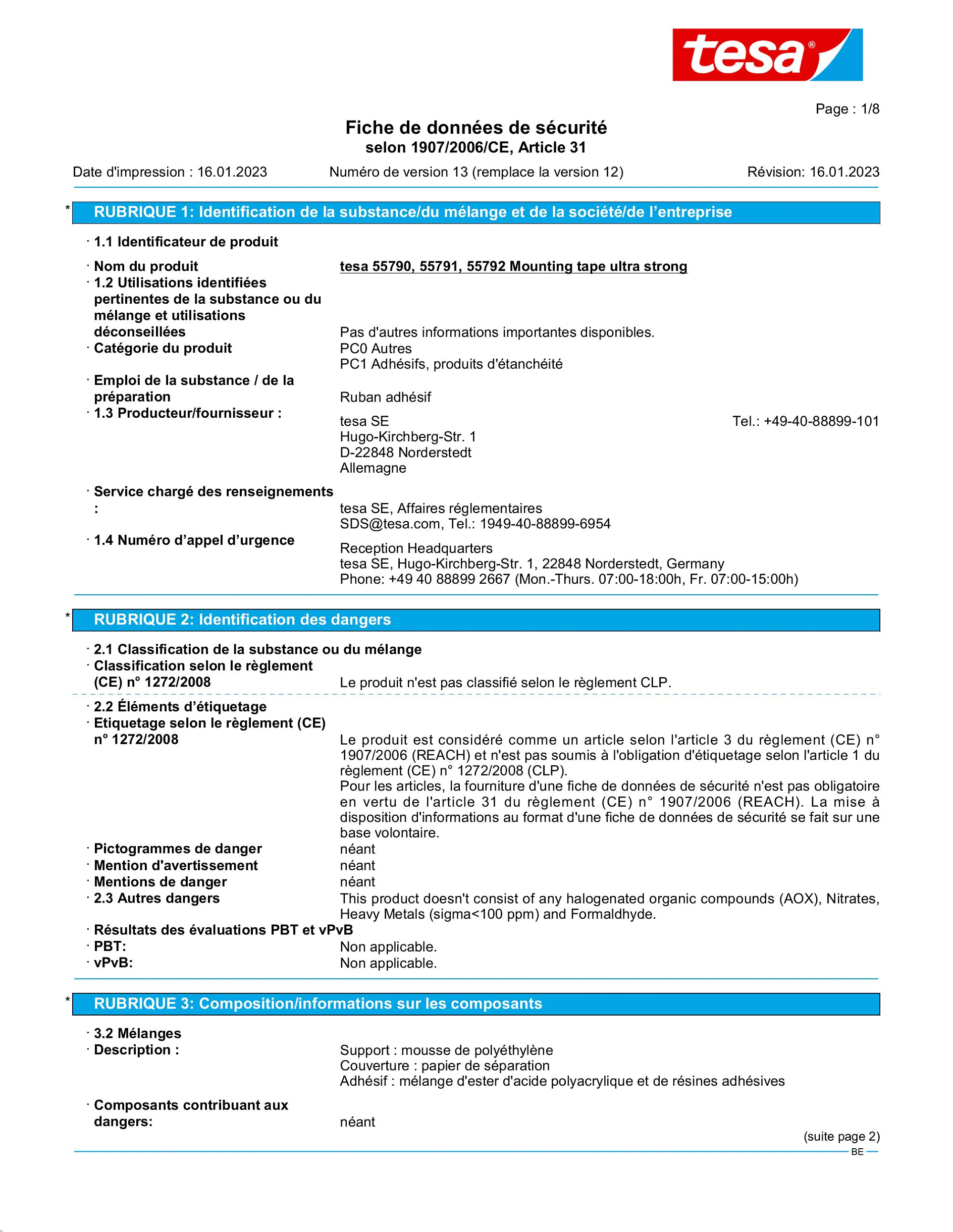 Safety data sheet_tesa® Powerbond 55791_nl-BE_v13