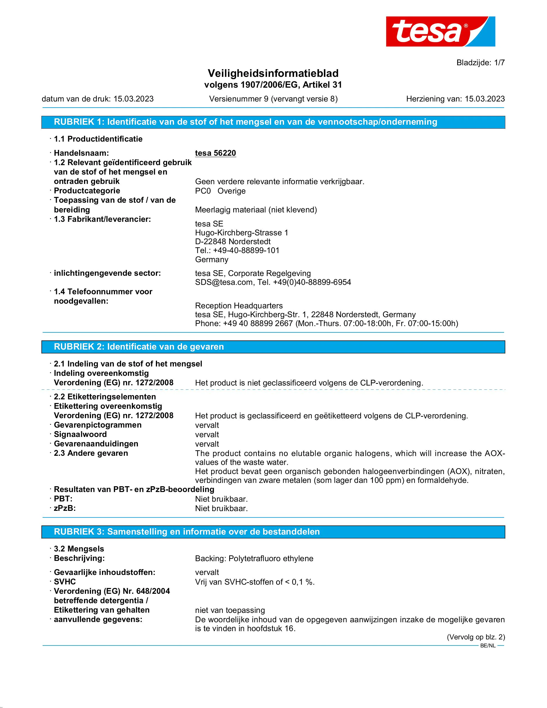 Safety data sheet_tesa® 56220_nl-BE_v9