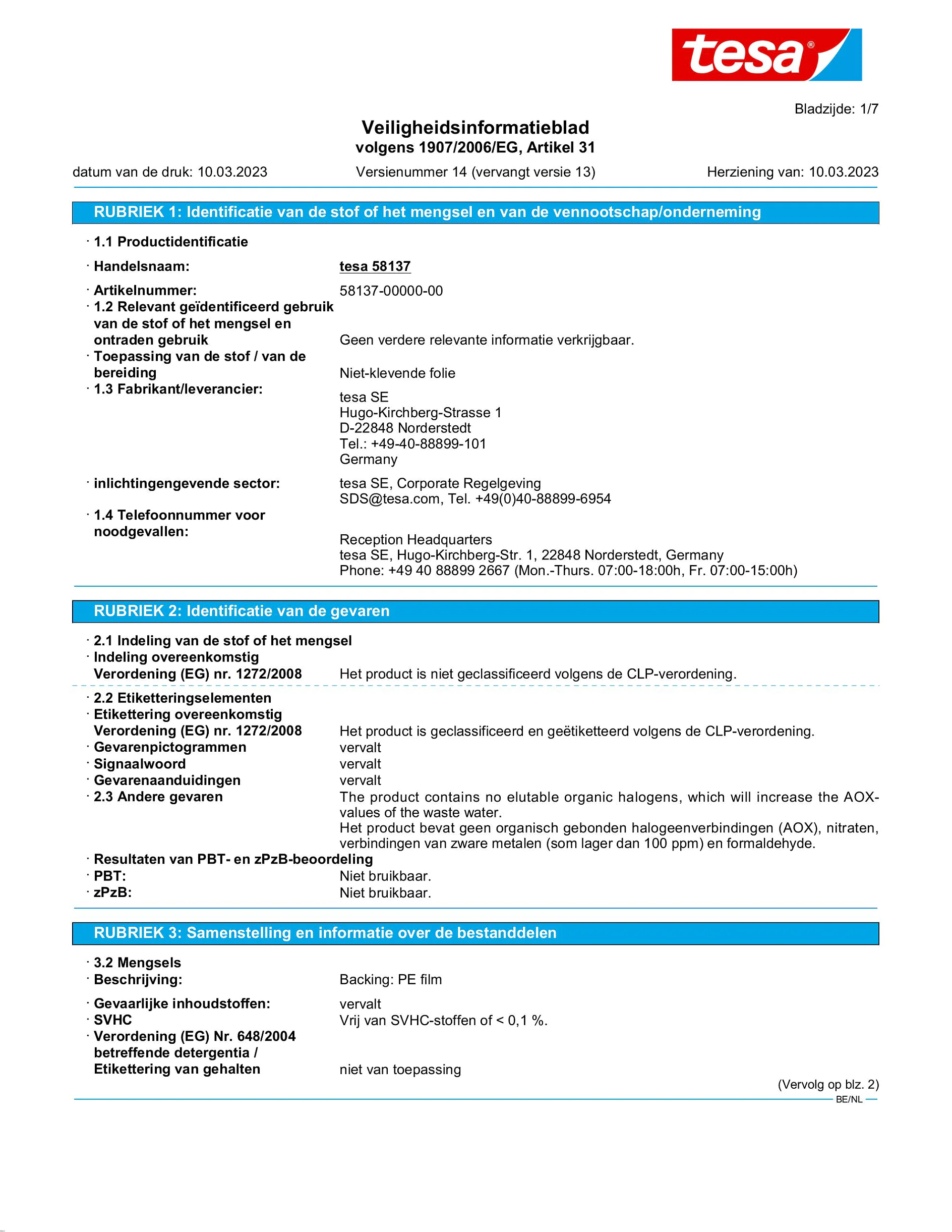 Safety data sheet_tesa® 58137_nl-BE_v14