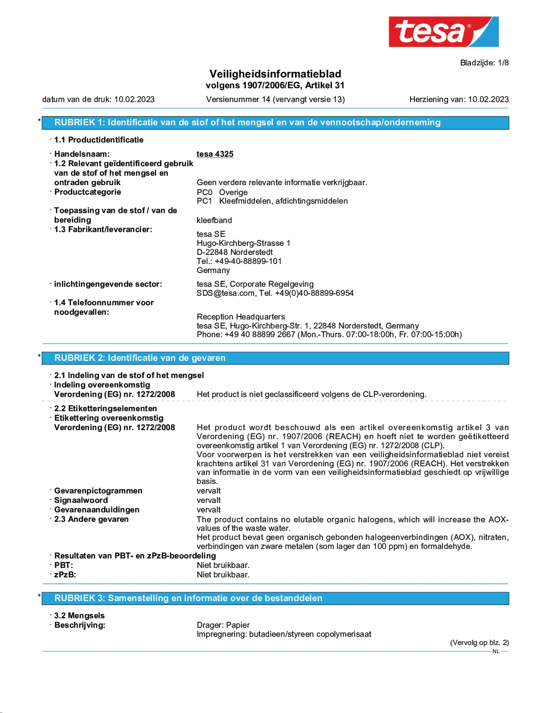 Safety data sheet_tesa® Professional 04325_nl-NL_v14