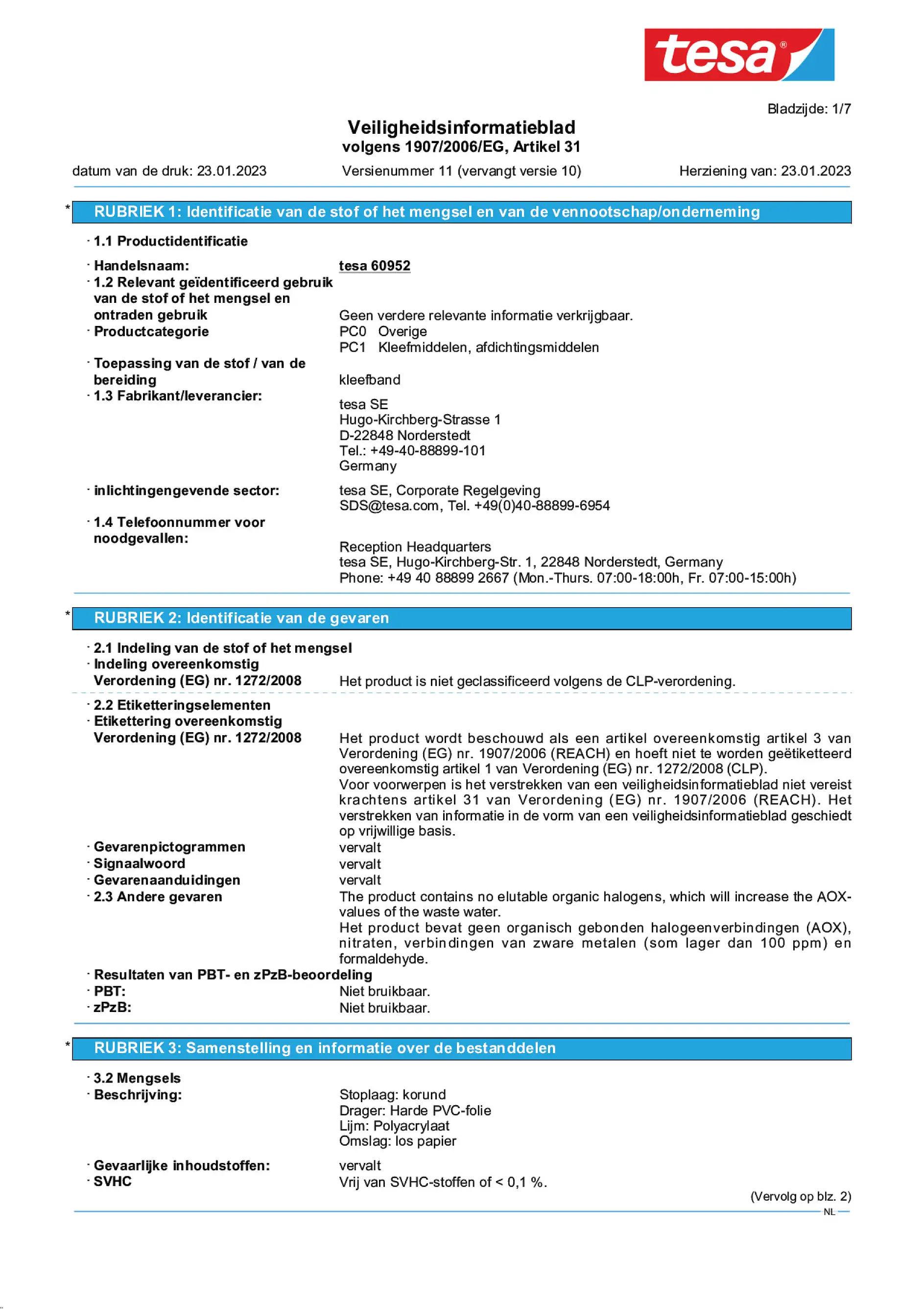 Safety data sheet_tesa® Professional 60950_nl-NL_v11