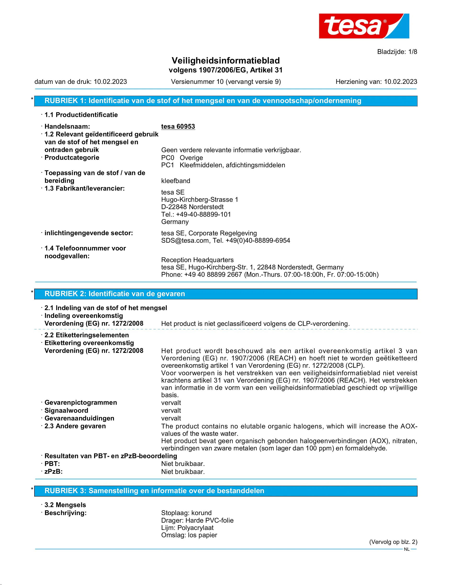 Safety data sheet_tesa® Professional 60953_nl-NL_v10