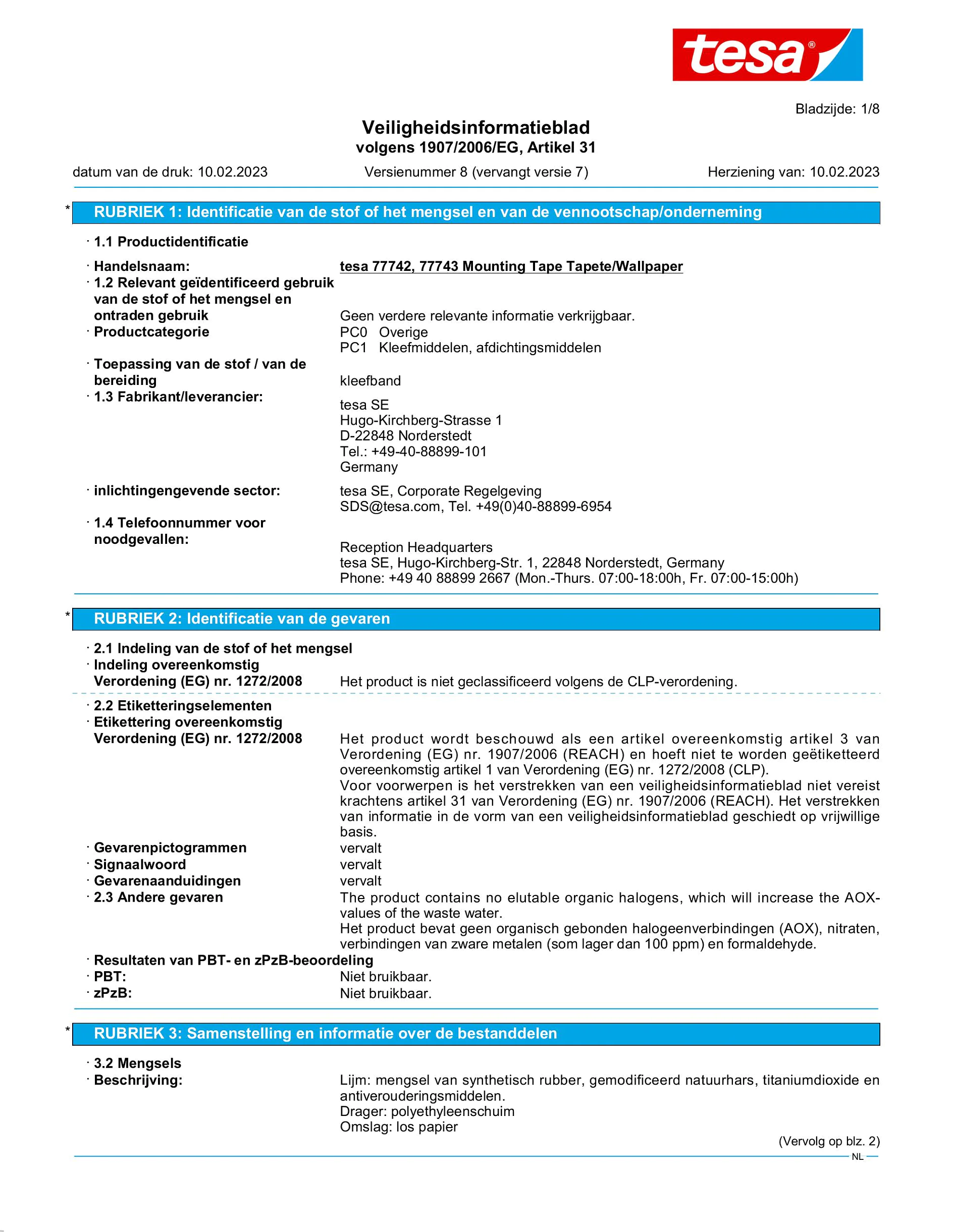 Safety data sheet_tesa® 77742_nl-NL_v8