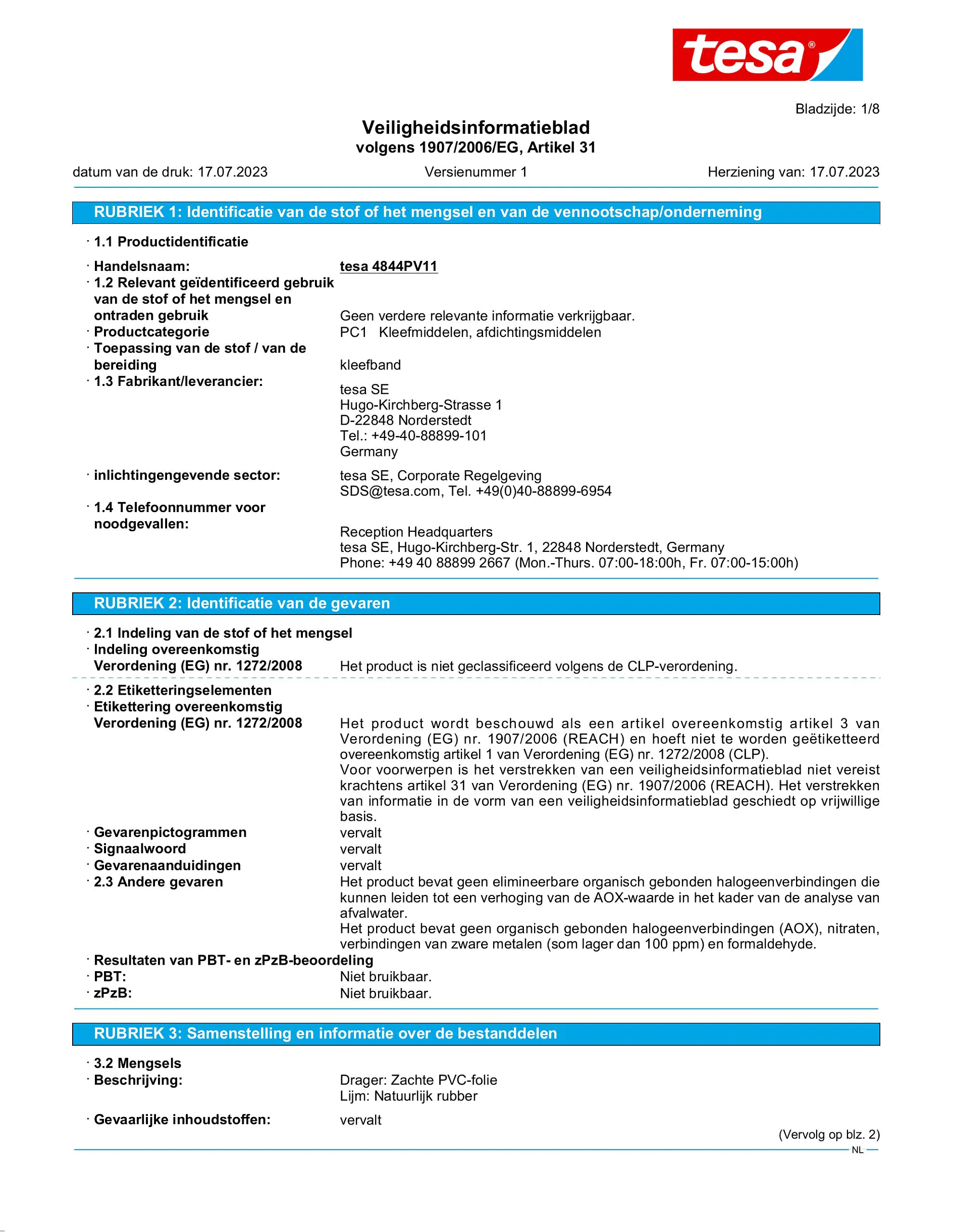 Safety data sheet_tesa® Professional 67001_nl-NL_v1