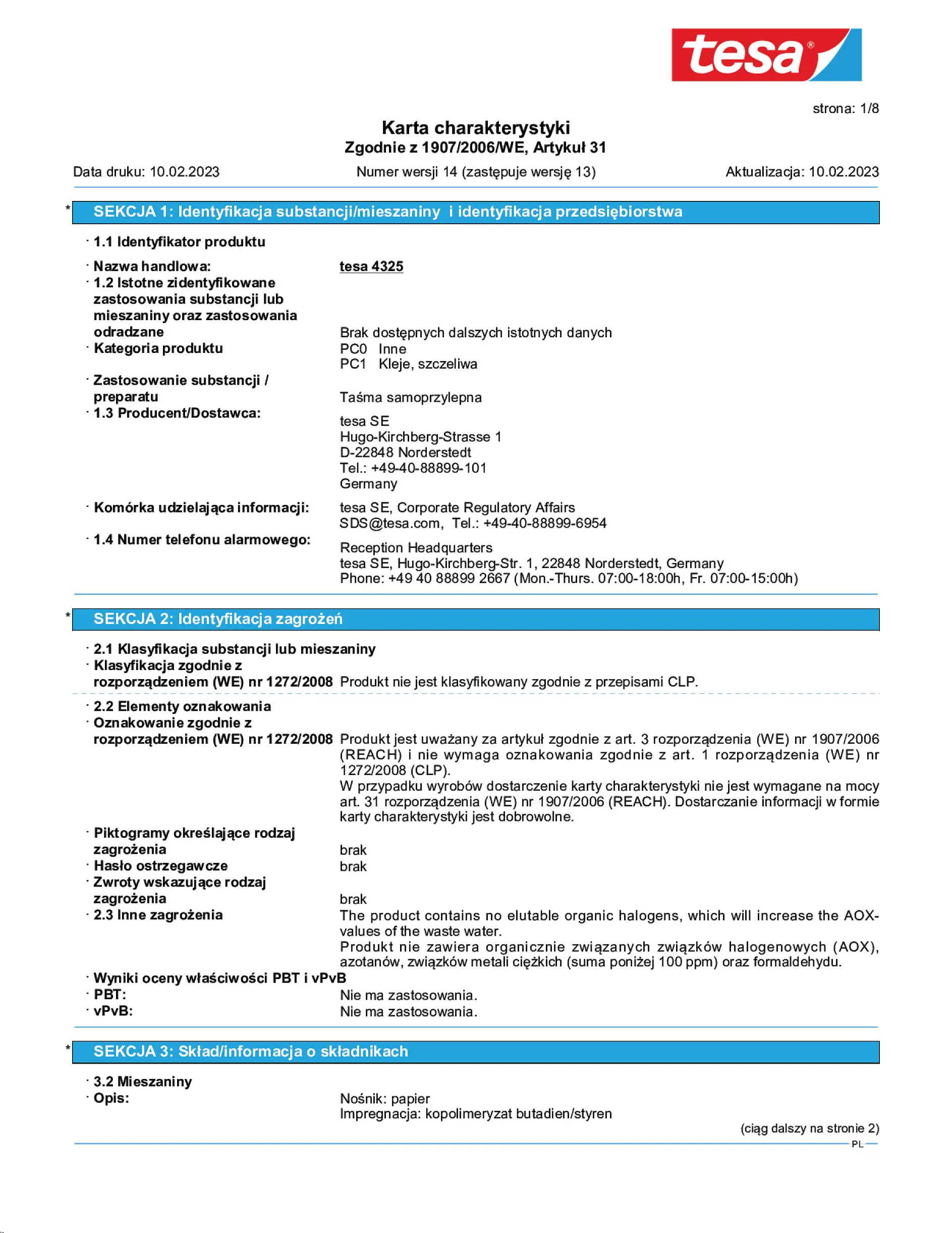Safety data sheet_tesa® Professional 04325_pl-PL_v14