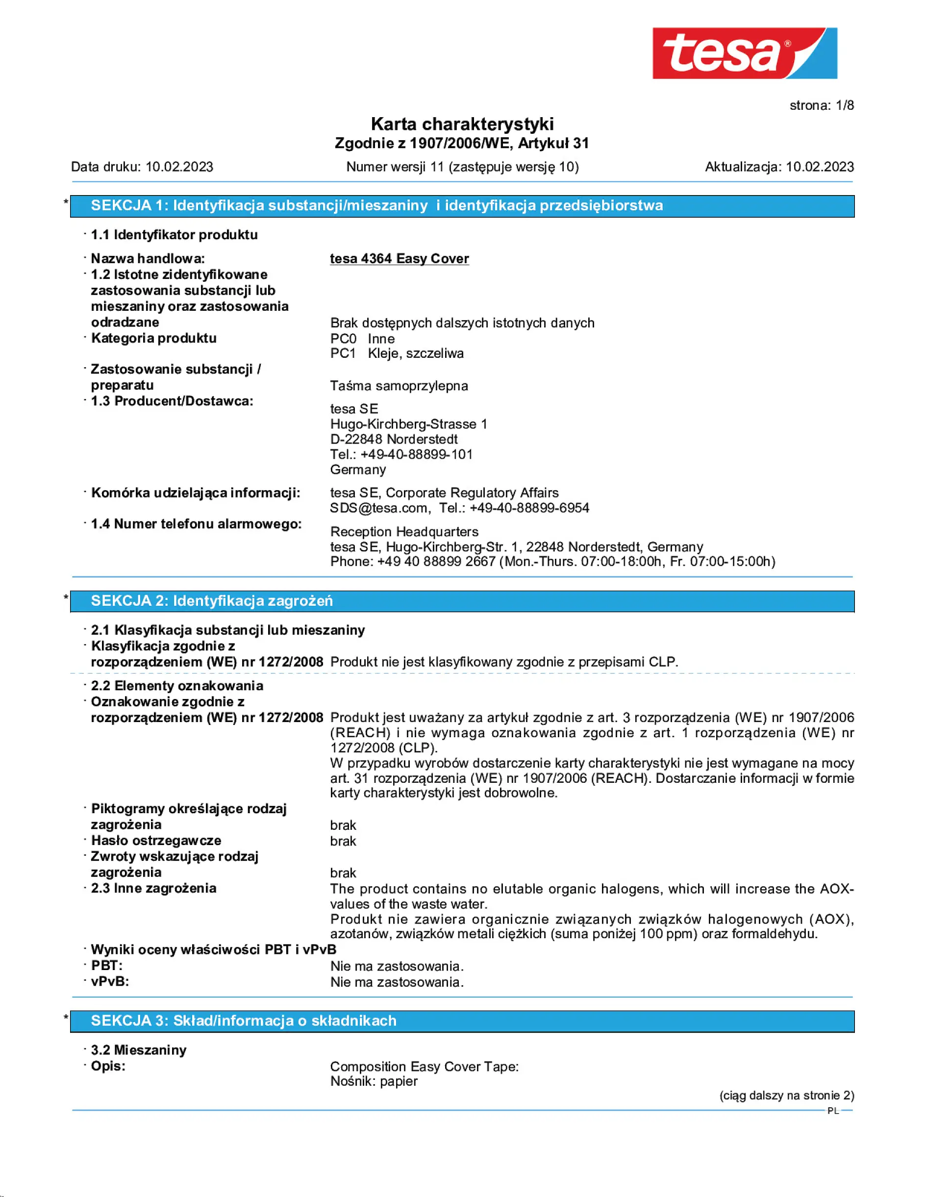 Safety data sheet_tesa® Professional 04364_pl-PL_v11