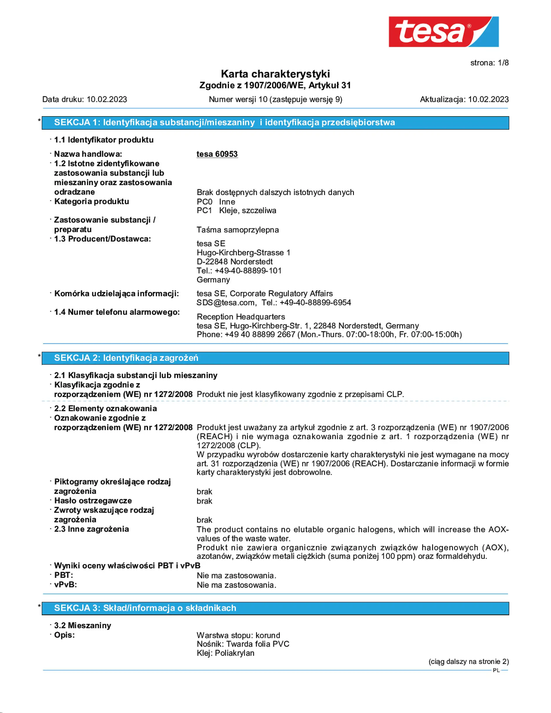 Safety data sheet_tesa® Professional 60953_pl-PL_v10