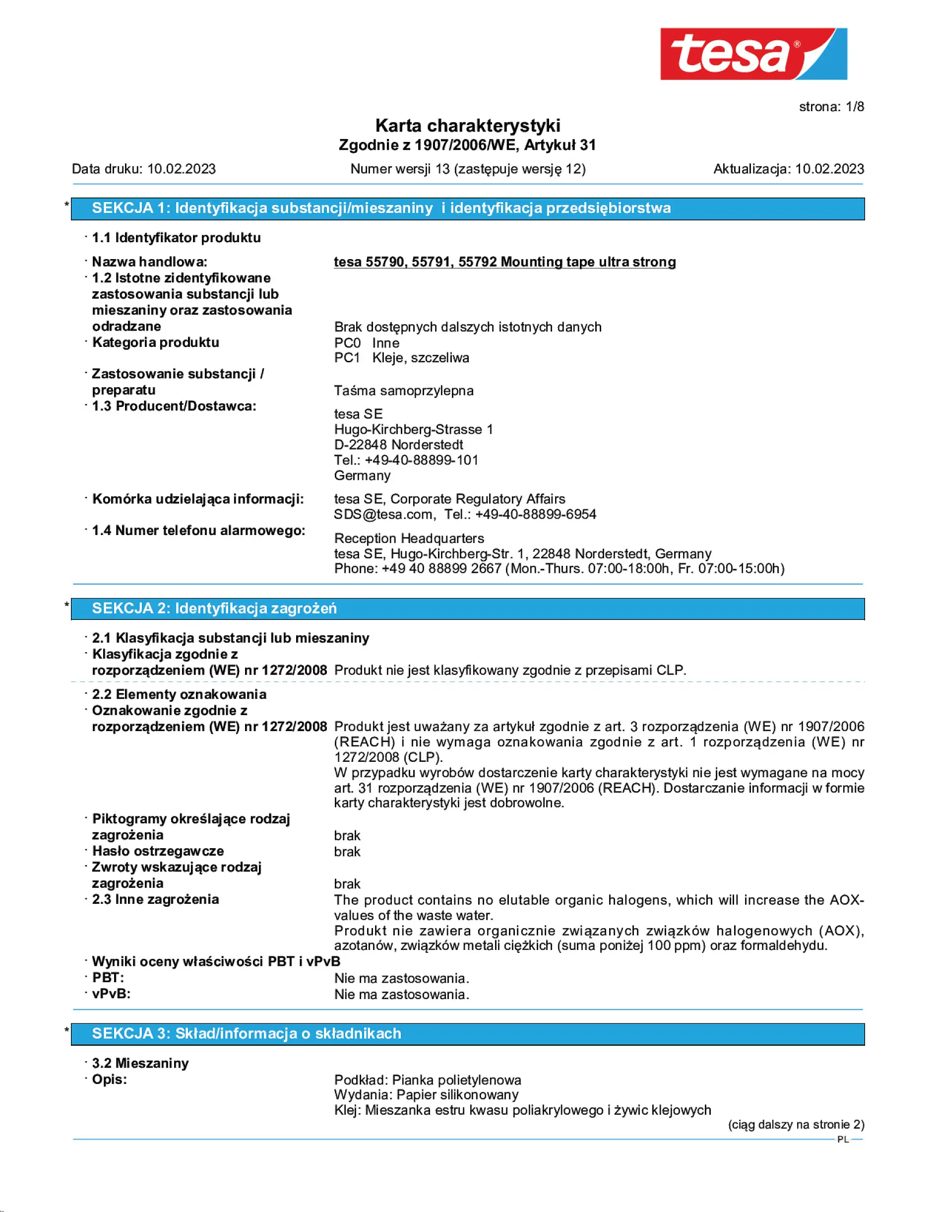Safety data sheet_tesa® Powerbond 55791_pl-PL_v13