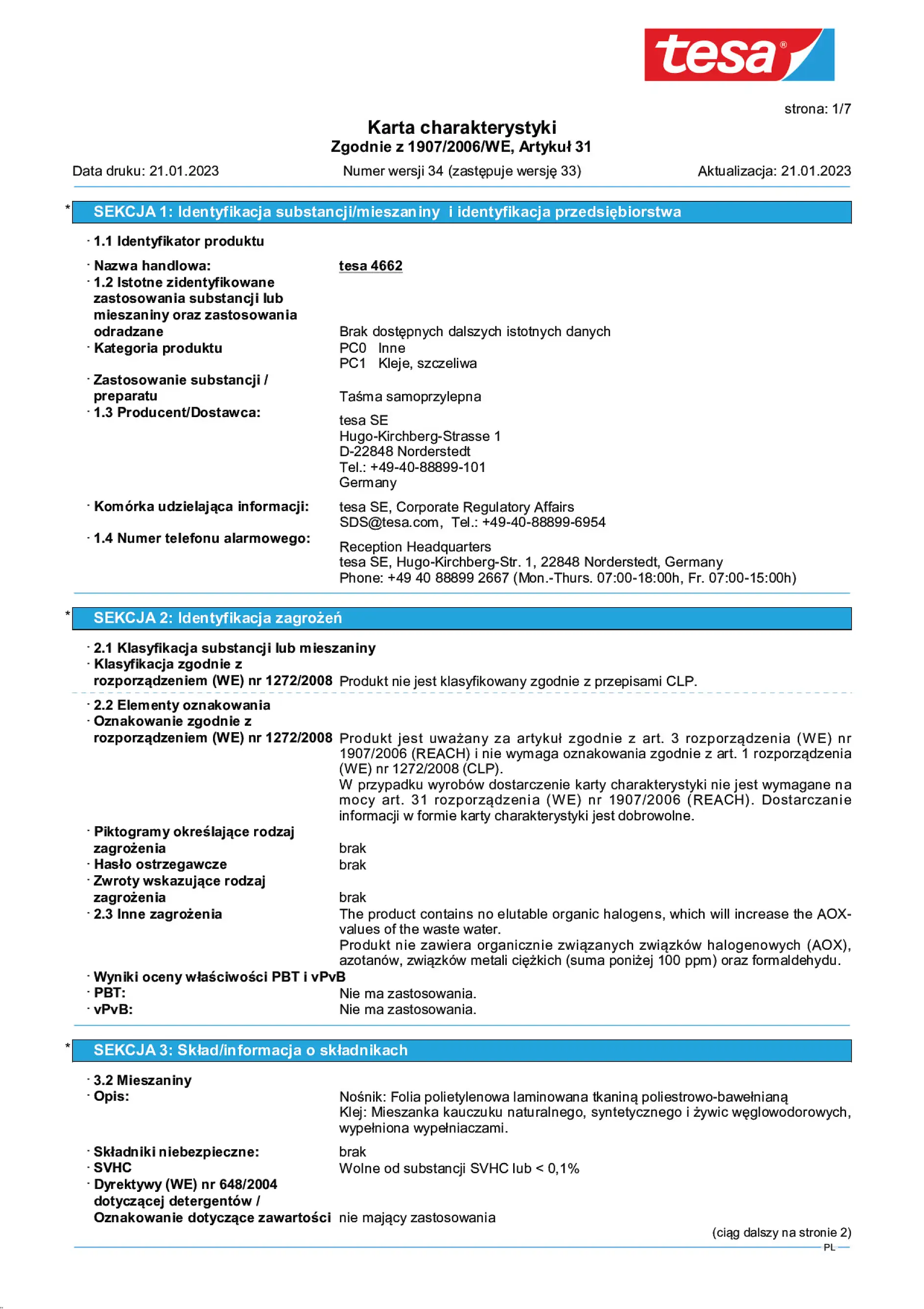 Safety data sheet_tesa® Professional 4662_pl-PL_v34