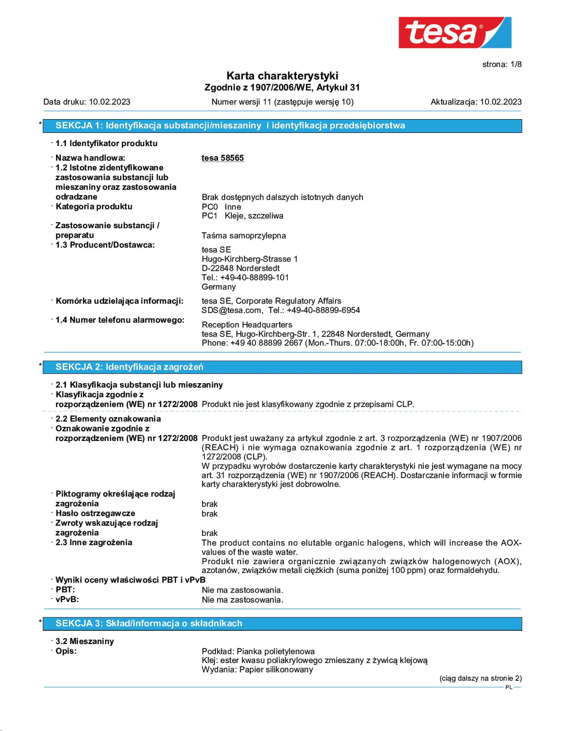 Safety data sheet_tesa® Powerbond 58565_pl-PL_v11