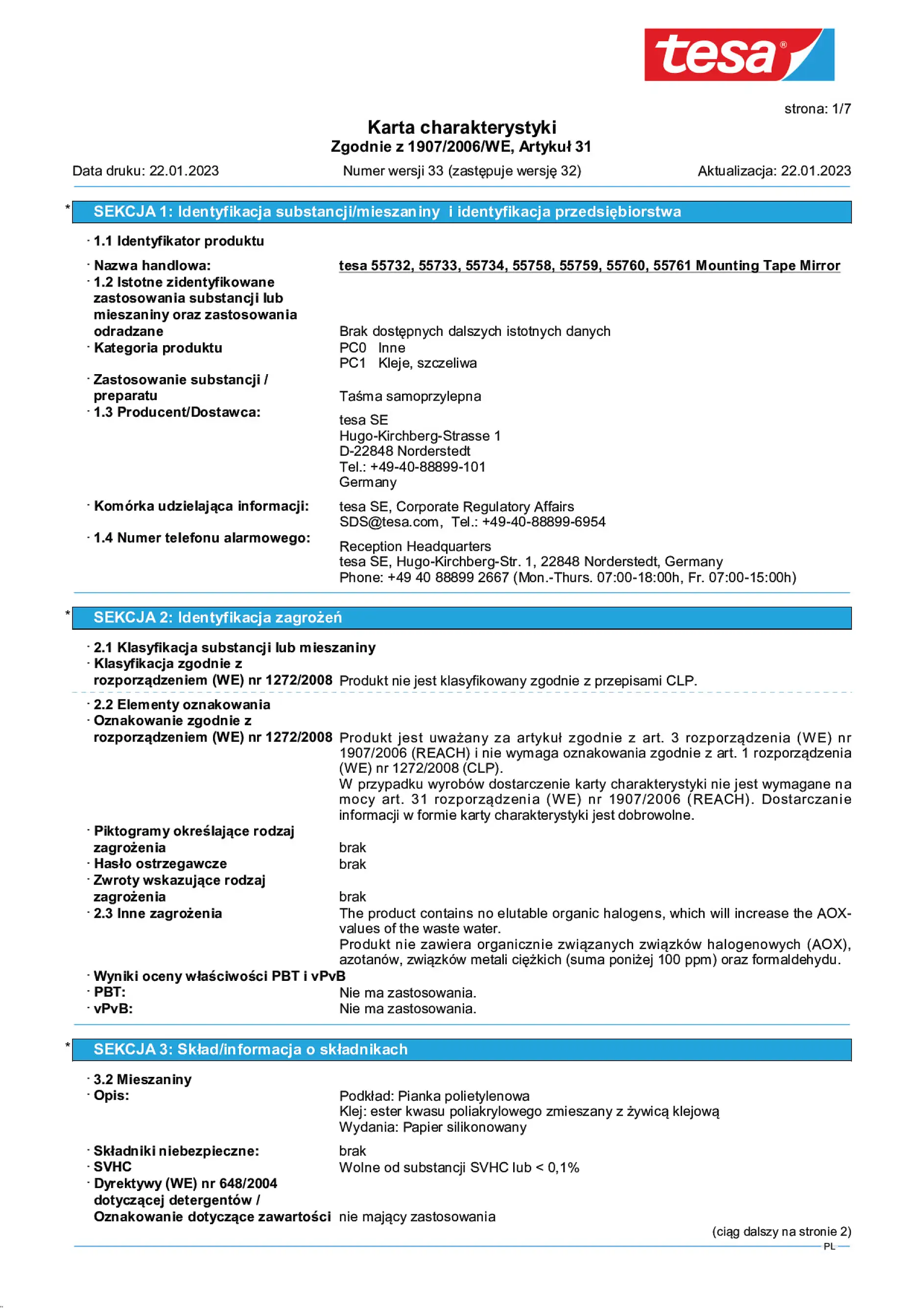 Safety data sheet_tesa® Professional 55733_pl-PL_v33
