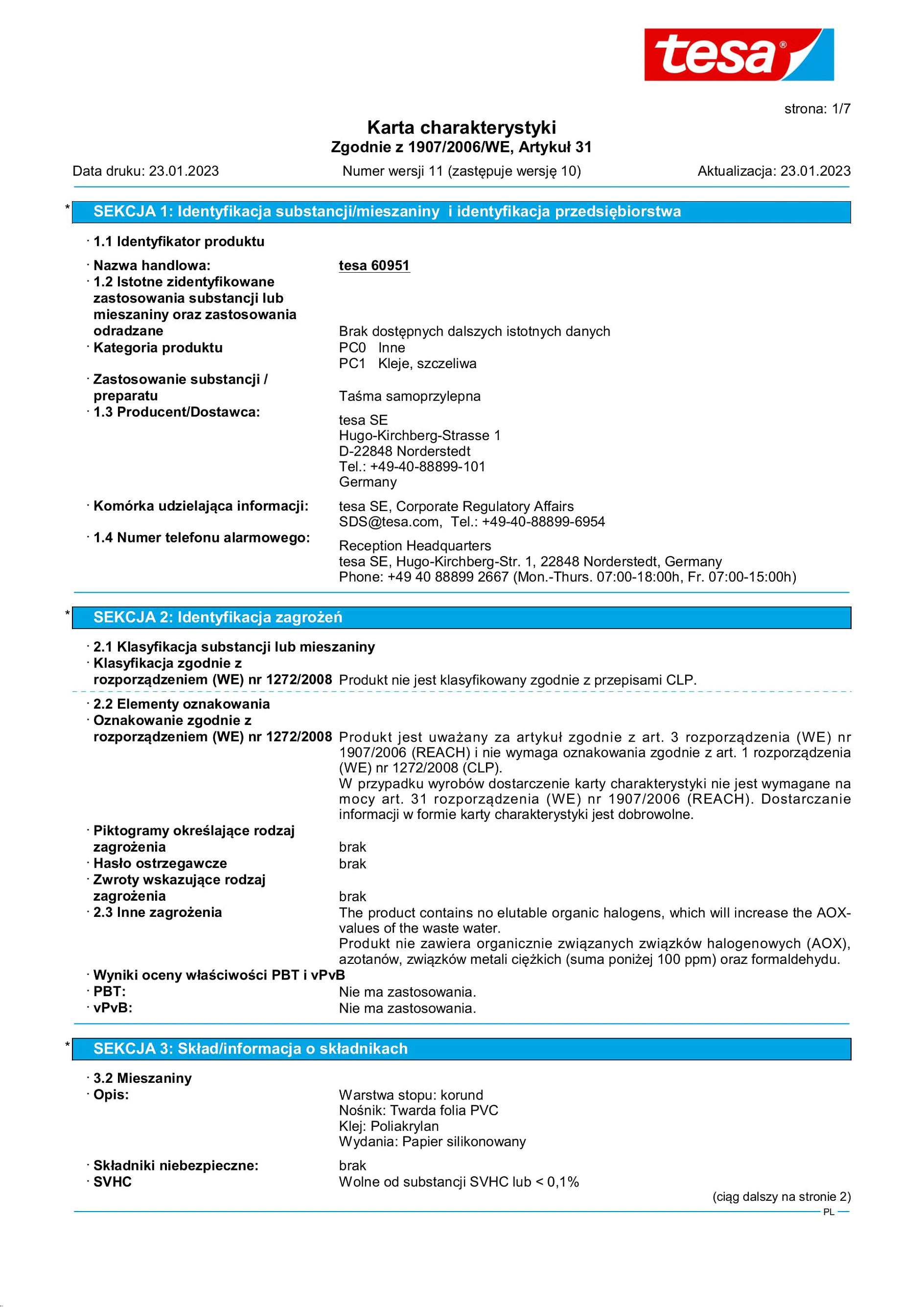 Safety data sheet_tesa® Professional 60951_pl-PL_v11