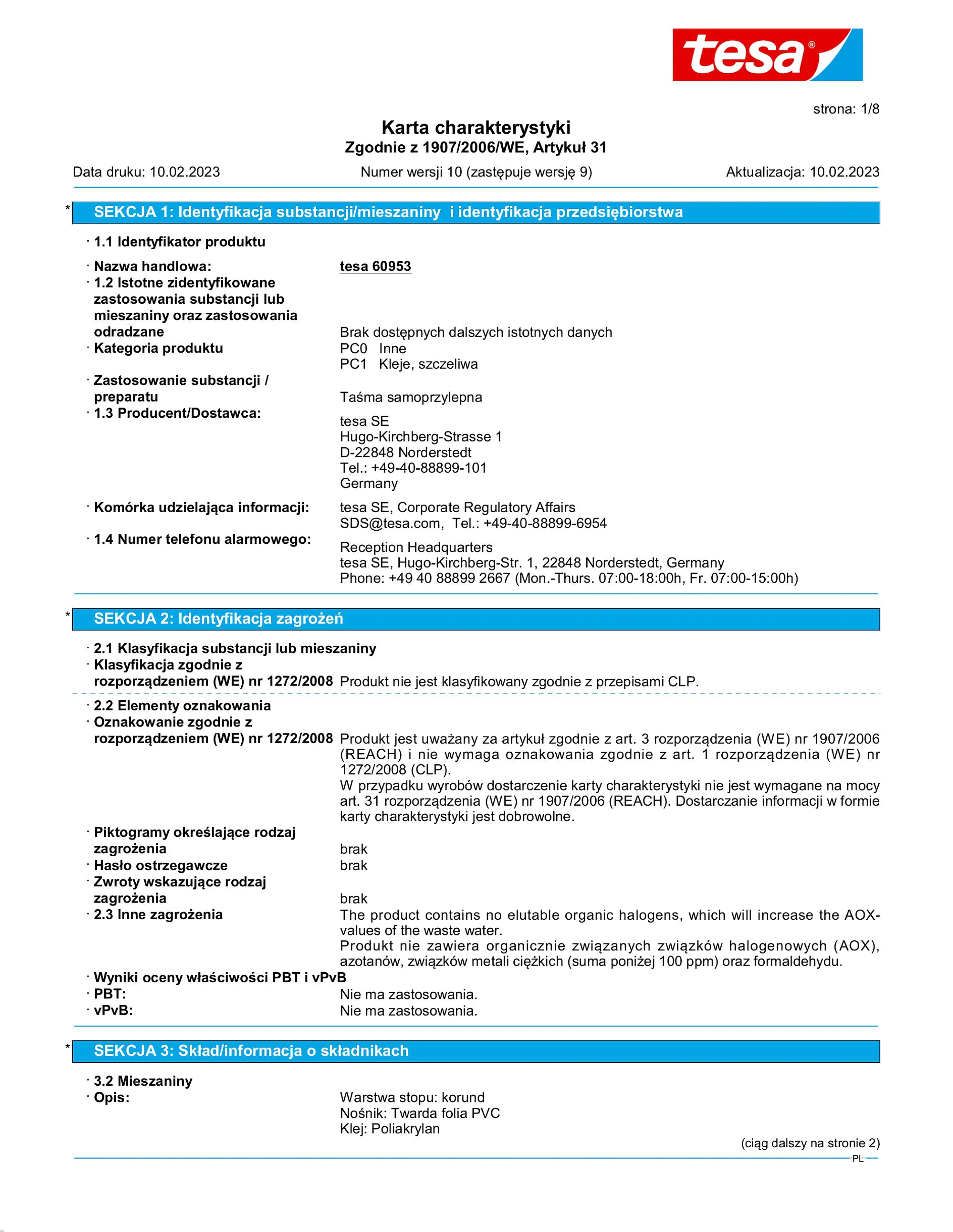 Safety data sheet_tesa® Professional 60953_pl-PL_v10