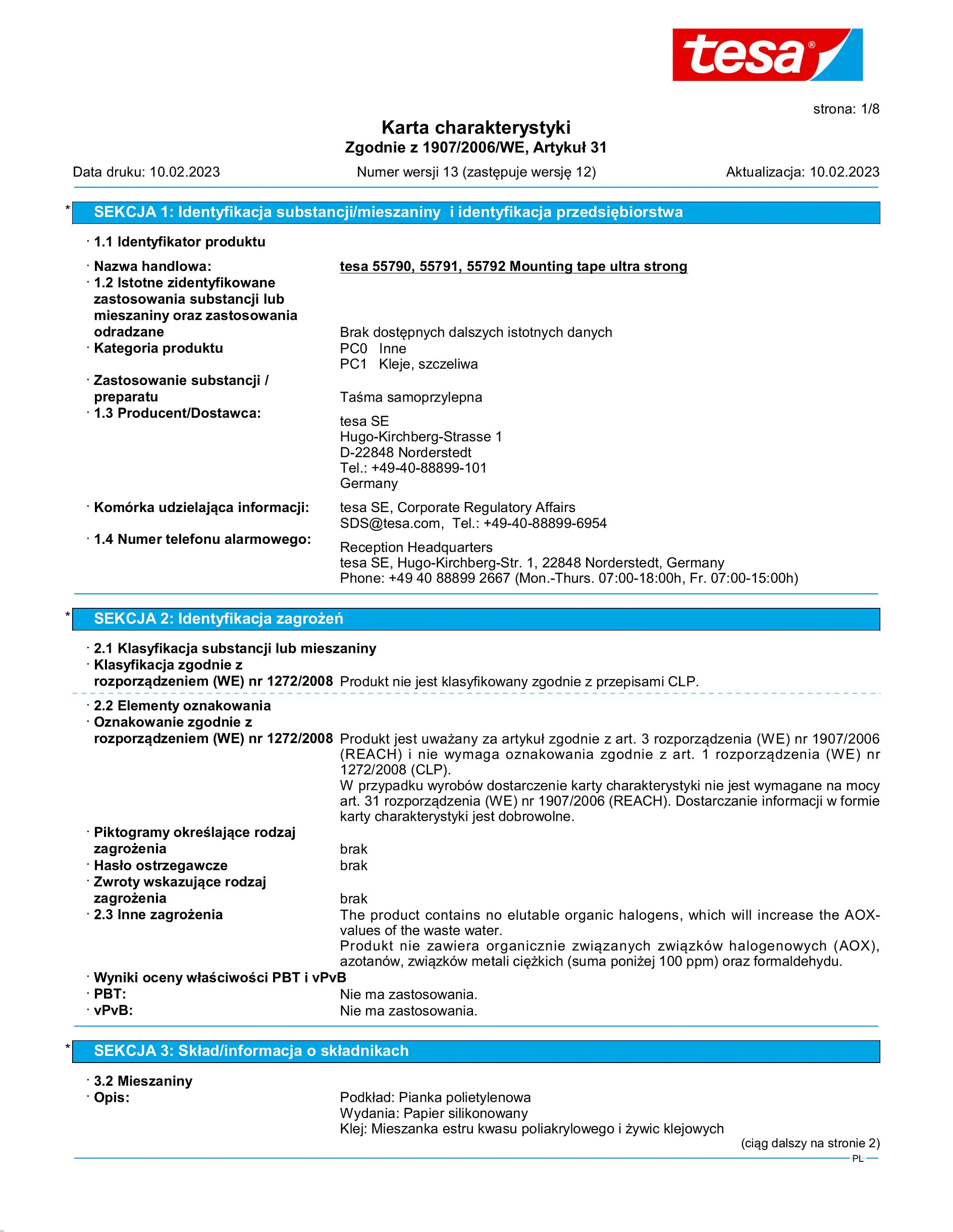 Safety data sheet_tesa® Powerbond 55791_pl-PL_v13