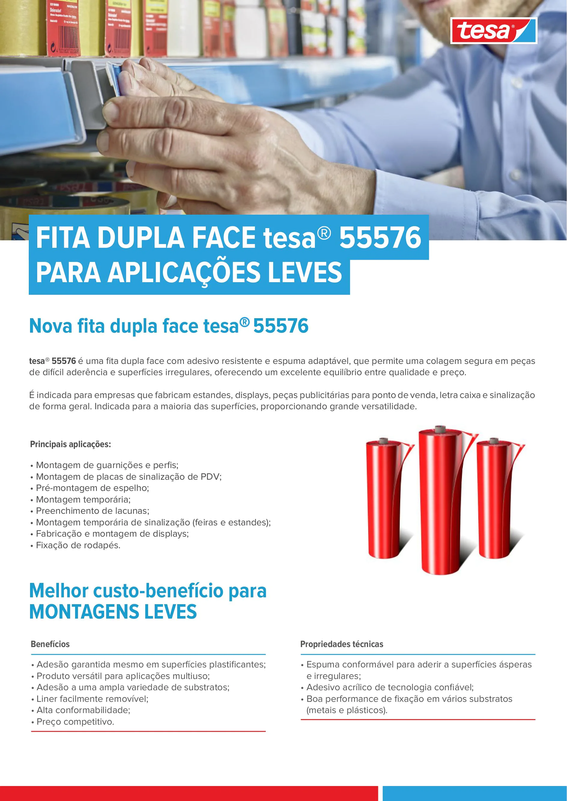 tesa 55576 Fita dupla face para aplicações leves