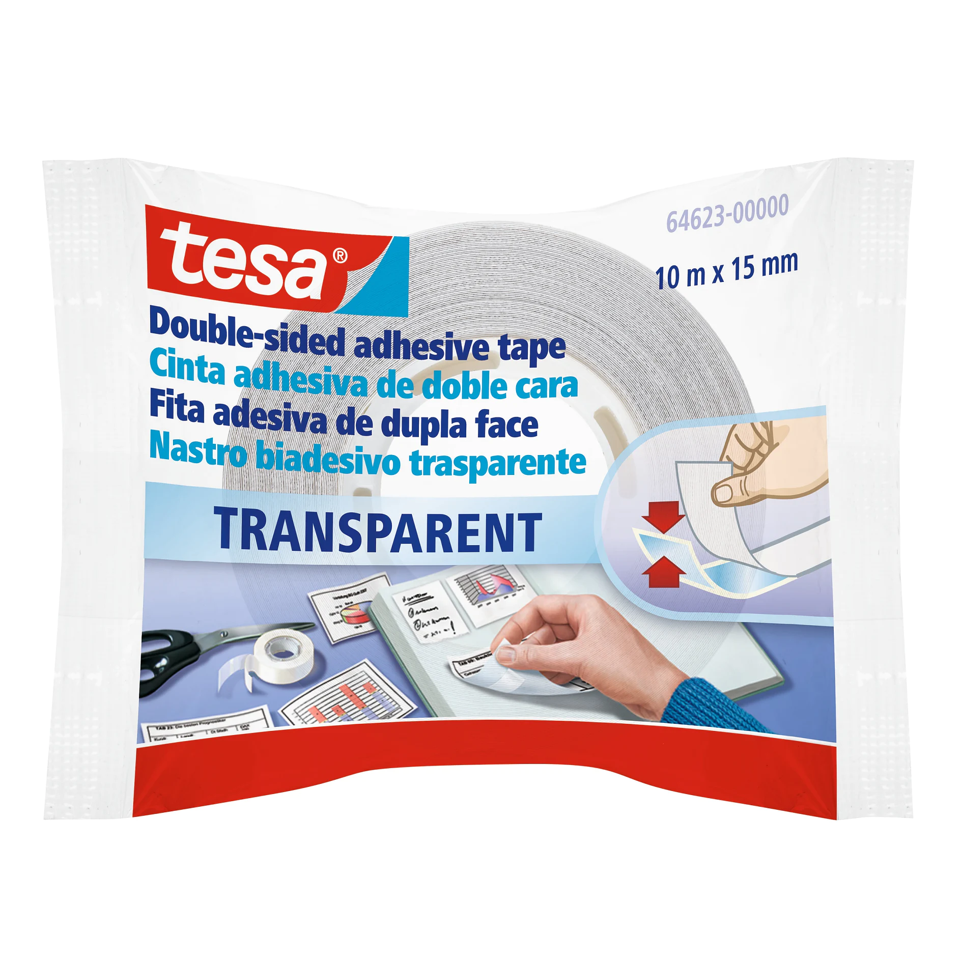 [en-en] tesa double-sided 10m x 15mm, Transparent