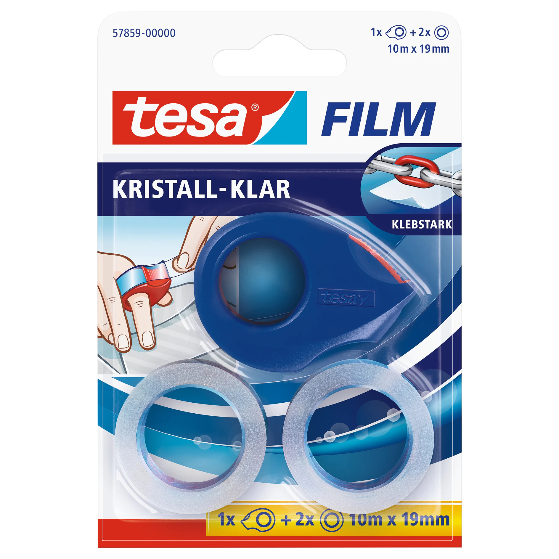 [en-en] 2 x tesafilm Crystal Clear 10m x 19mm + Mini Dispenser, Blister