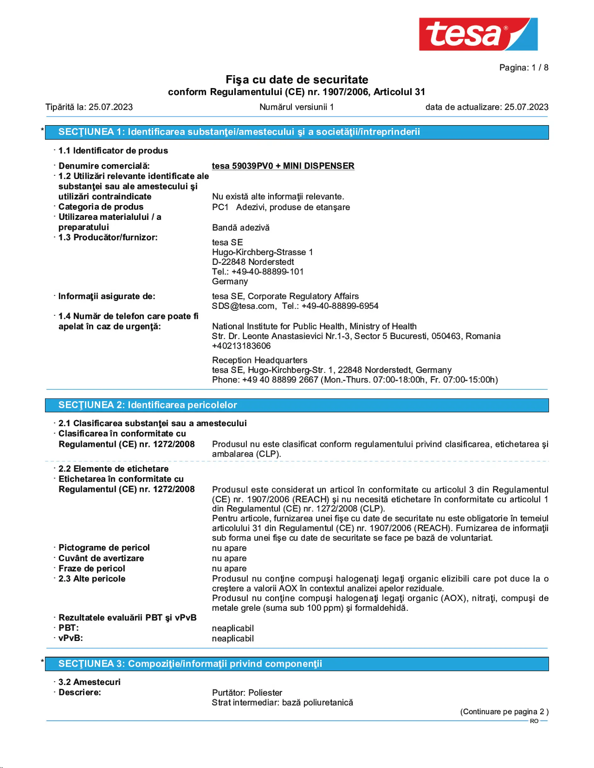 Safety data sheet_tesafilm® 59038_ro-RO_v1