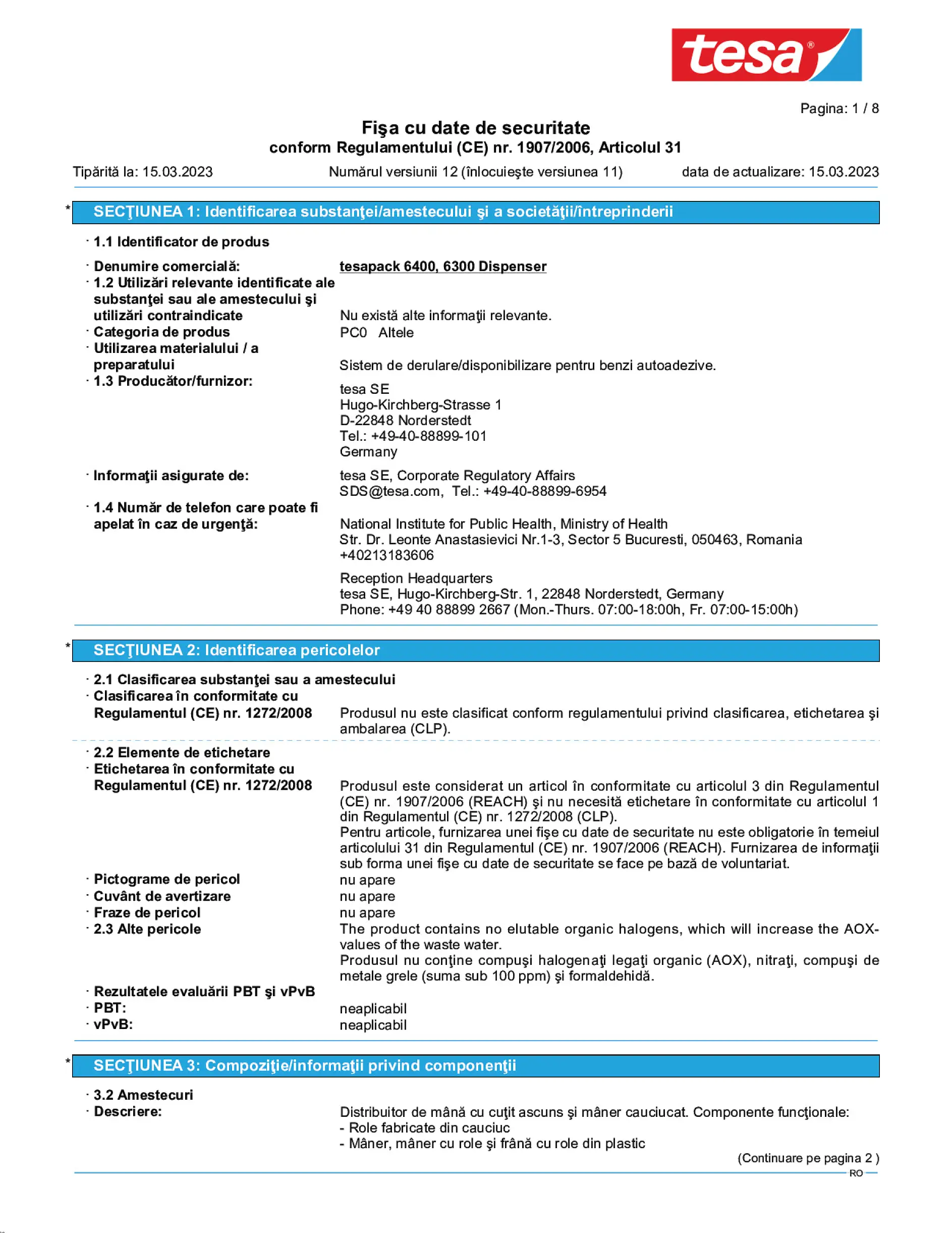 Safety data sheet_tesapack® 06400_ro-RO_v12