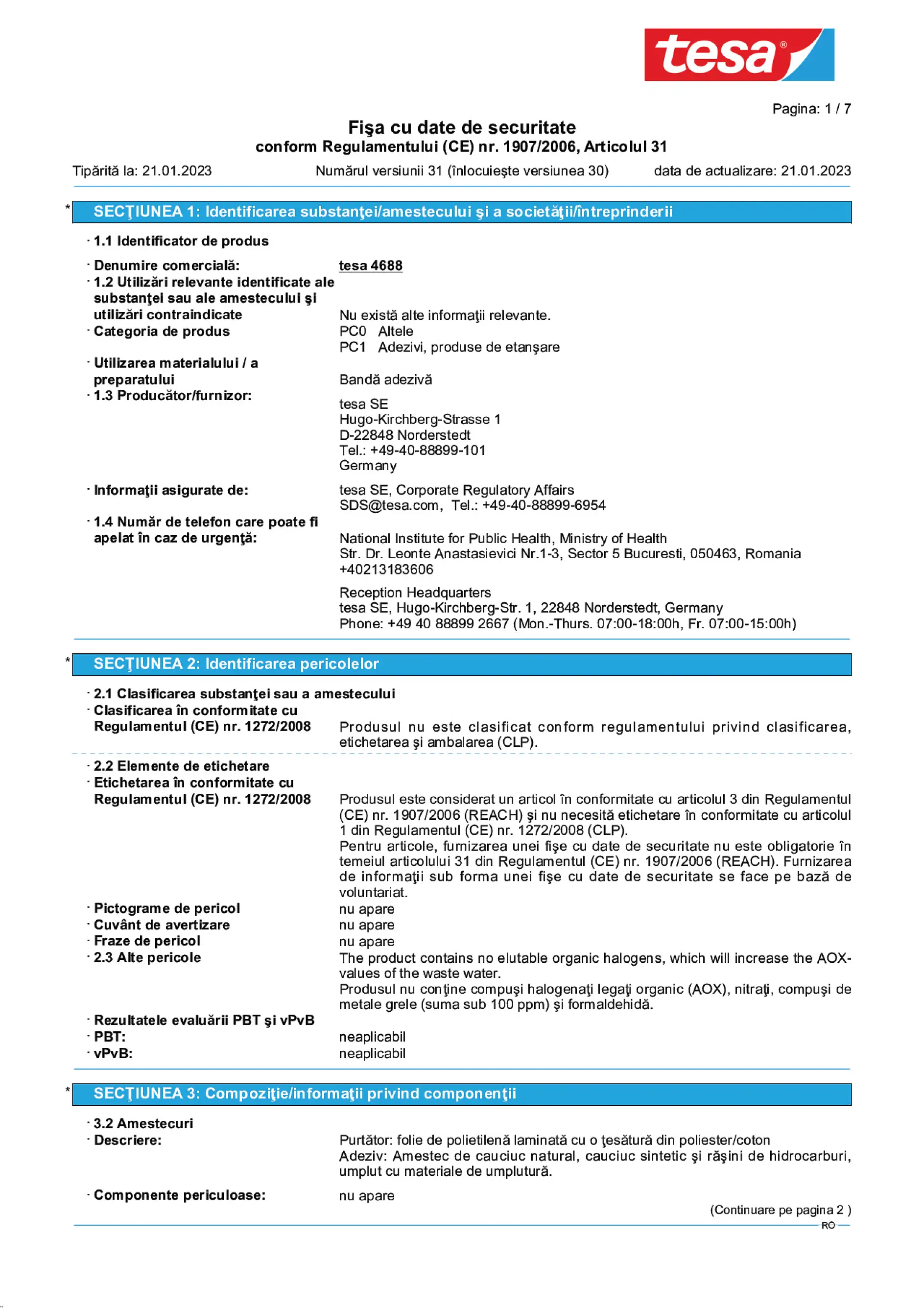 Safety data sheet_tesa® Professional 04688_ro-RO_v31