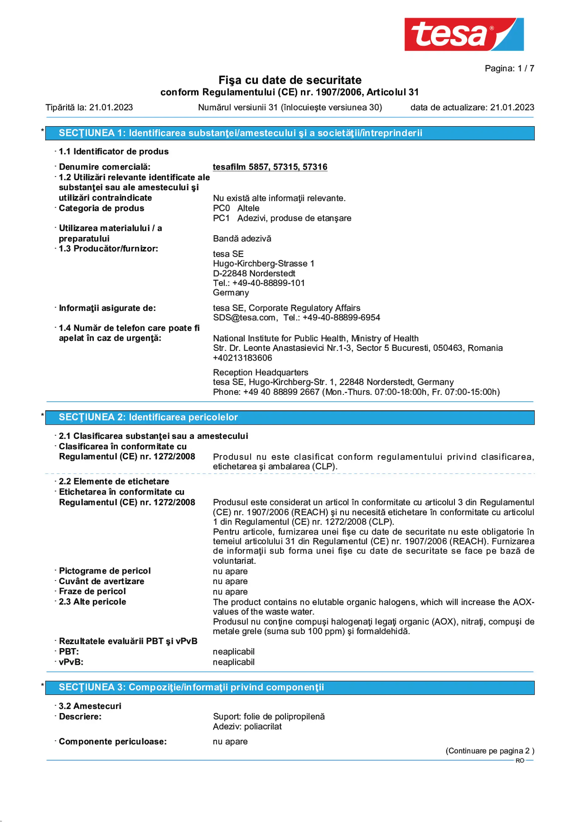 Safety data sheet_tesafilm® 57315_ro-RO_v31