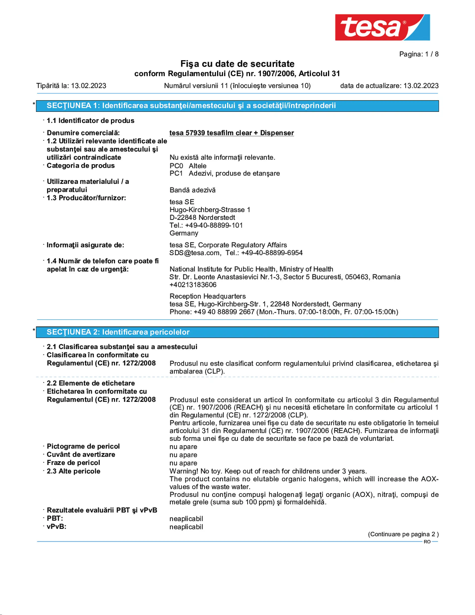 Safety data sheet_tesafilm® 57928_ro-RO_v11