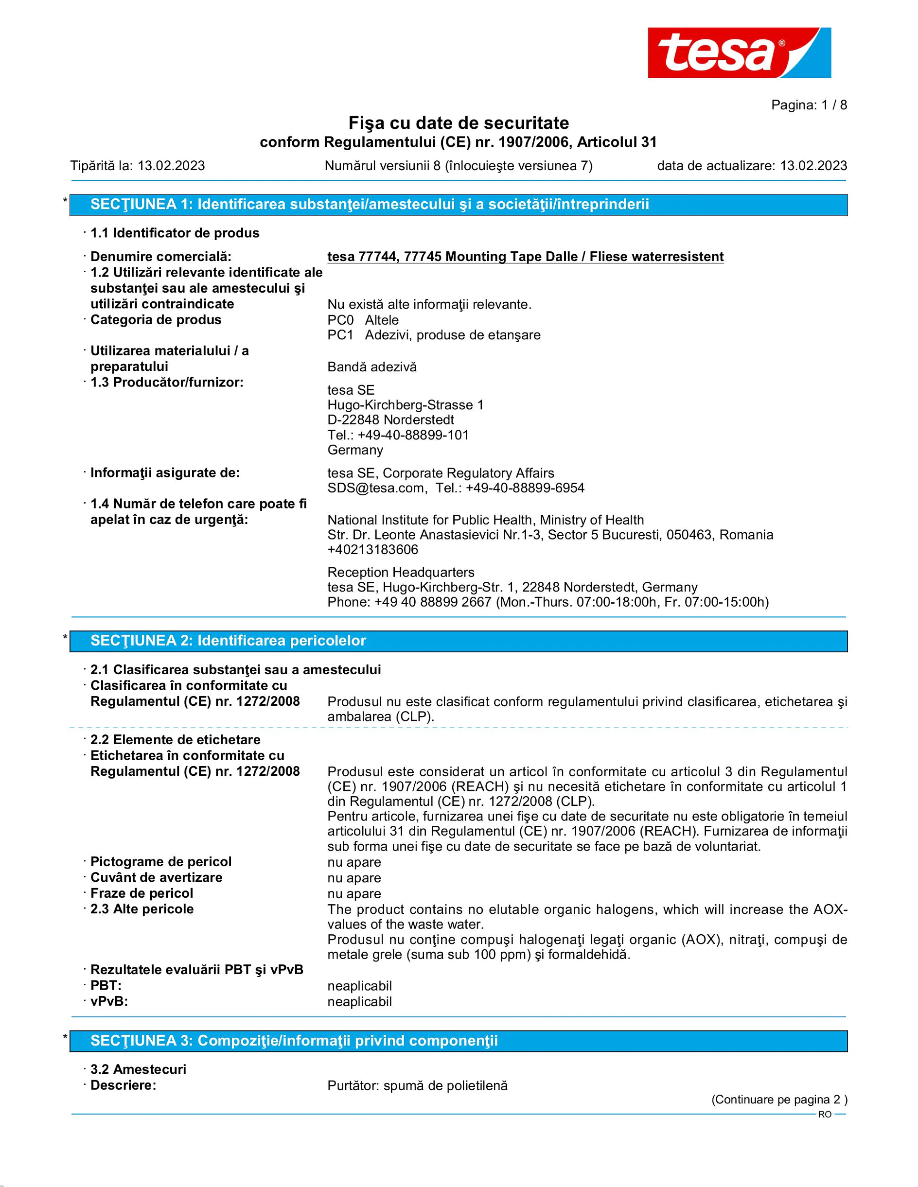 Safety data sheet_tesa® 77744_ro-RO_v8