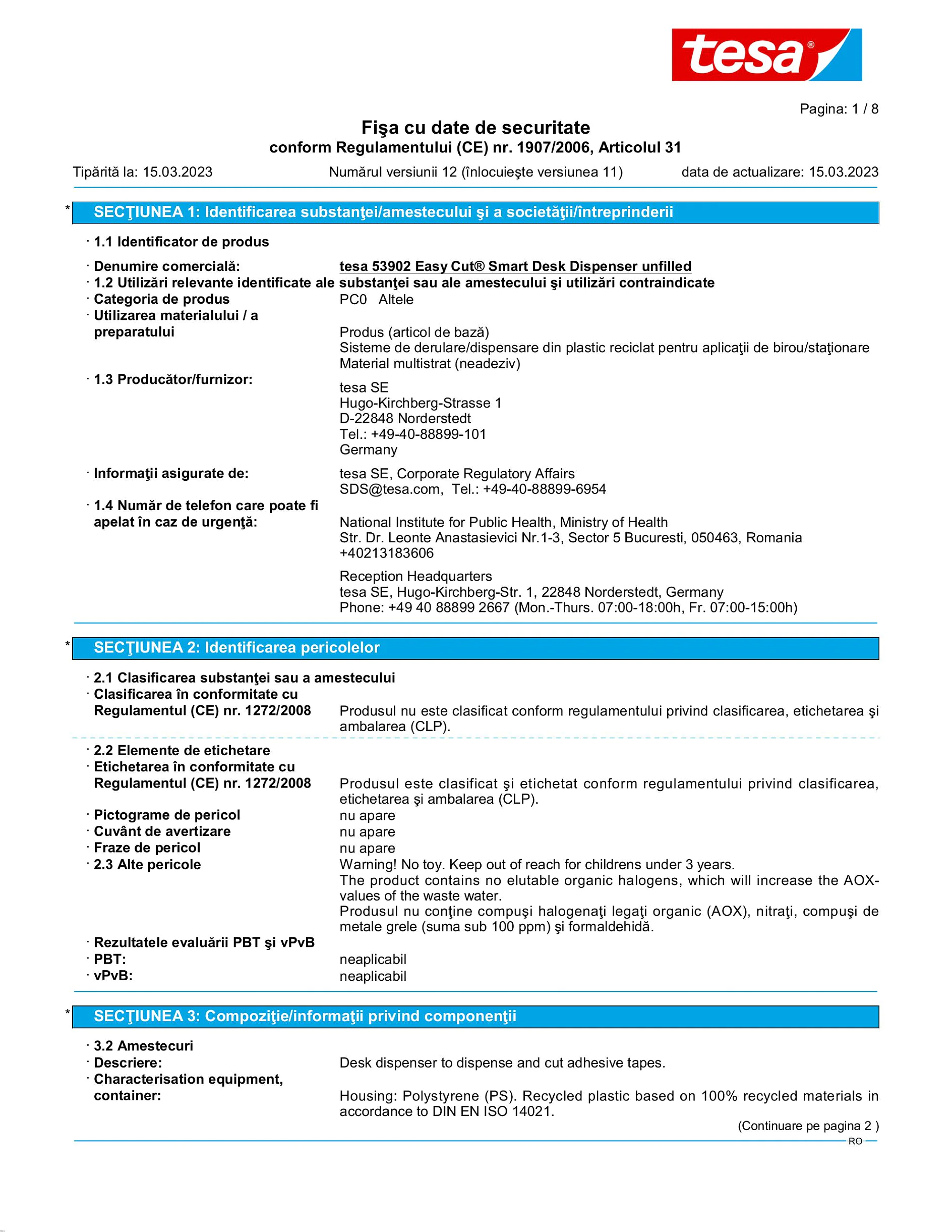 Safety data sheet_tesa® Easy Cut 53902_ro-RO_v12