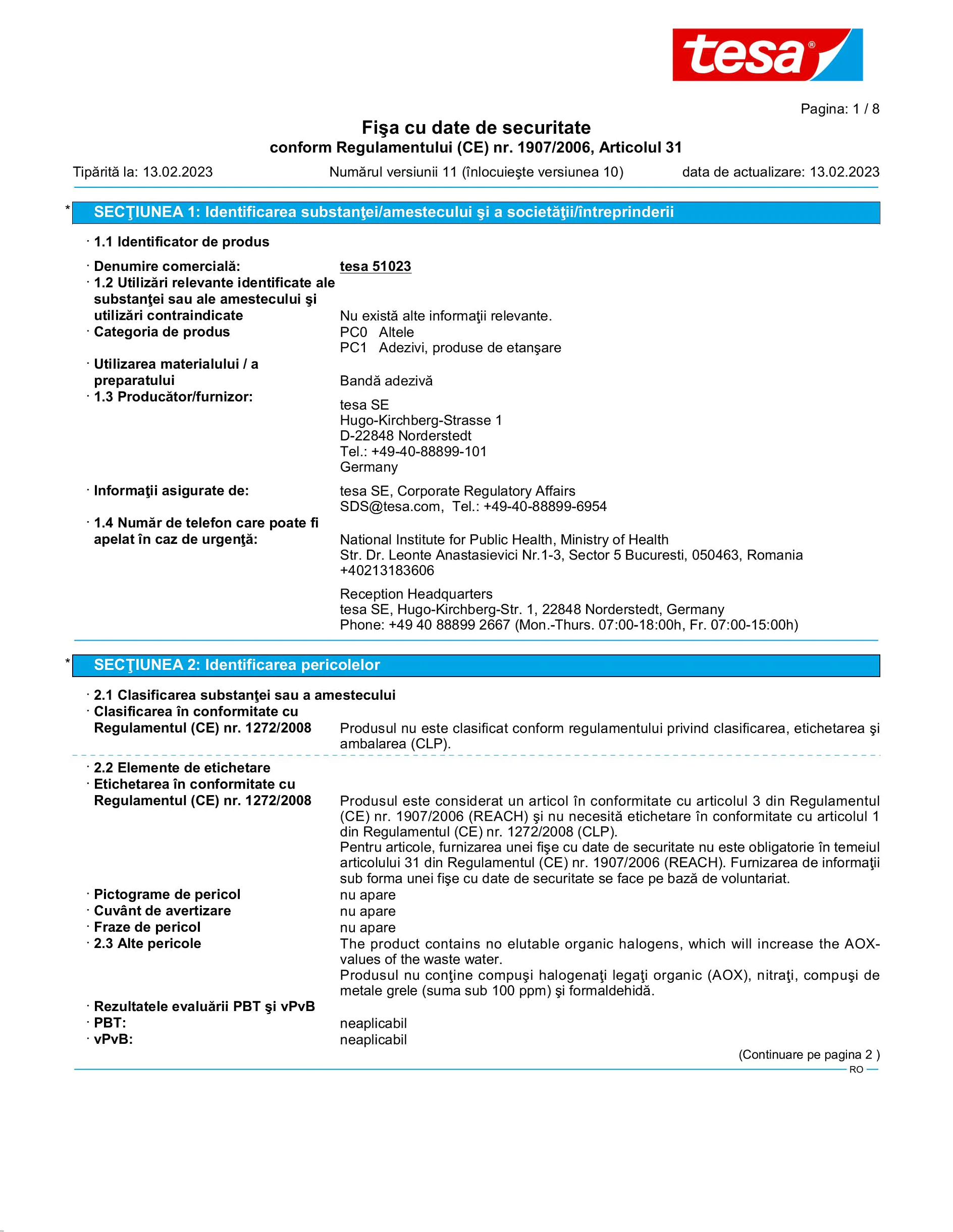 Safety data sheet_tesa® Professional 51023_ro-RO_v11