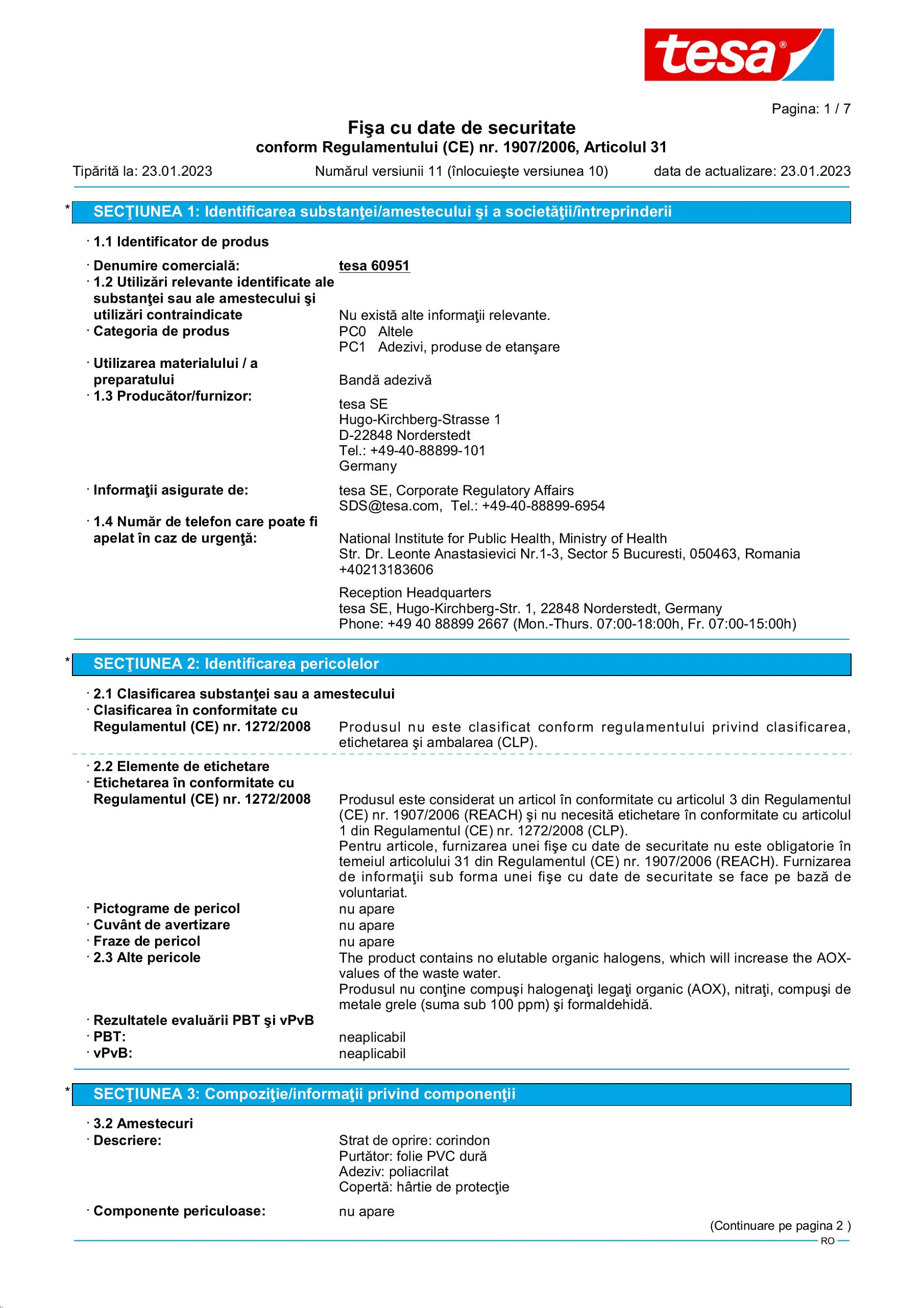 Safety data sheet_tesa® Professional 60951_ro-RO_v11