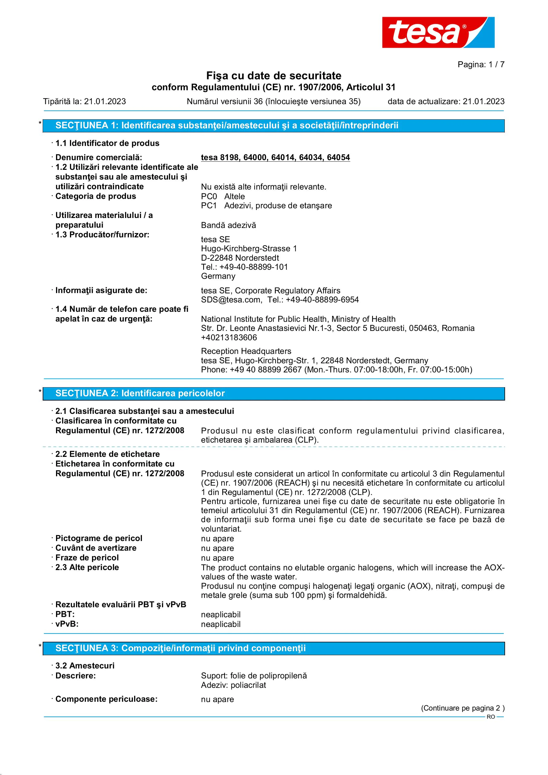 Safety data sheet_tesa® 64014_ro-RO_v36