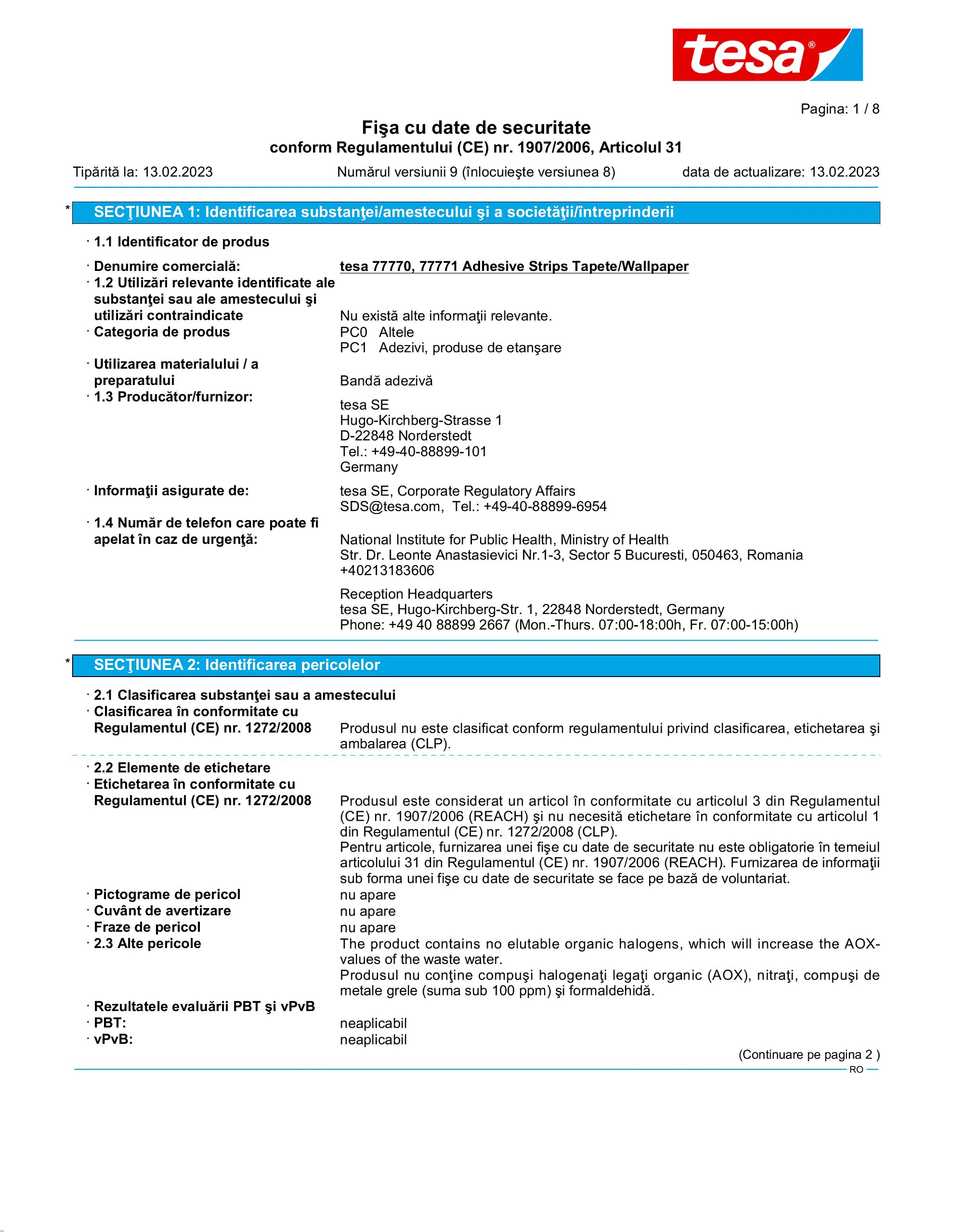 Safety data sheet_tesa® 77771_ro-RO_v9