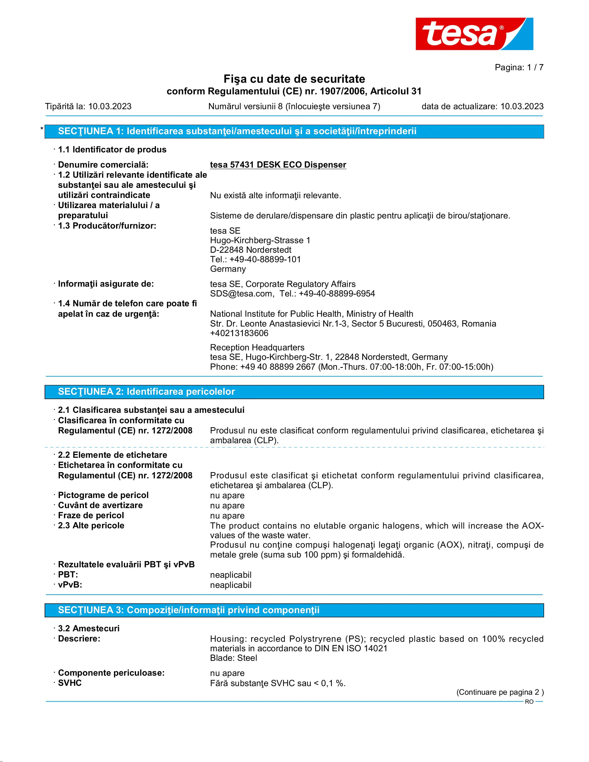 Safety data sheet_tesa® Easy Cut 57431_ro-RO_v8