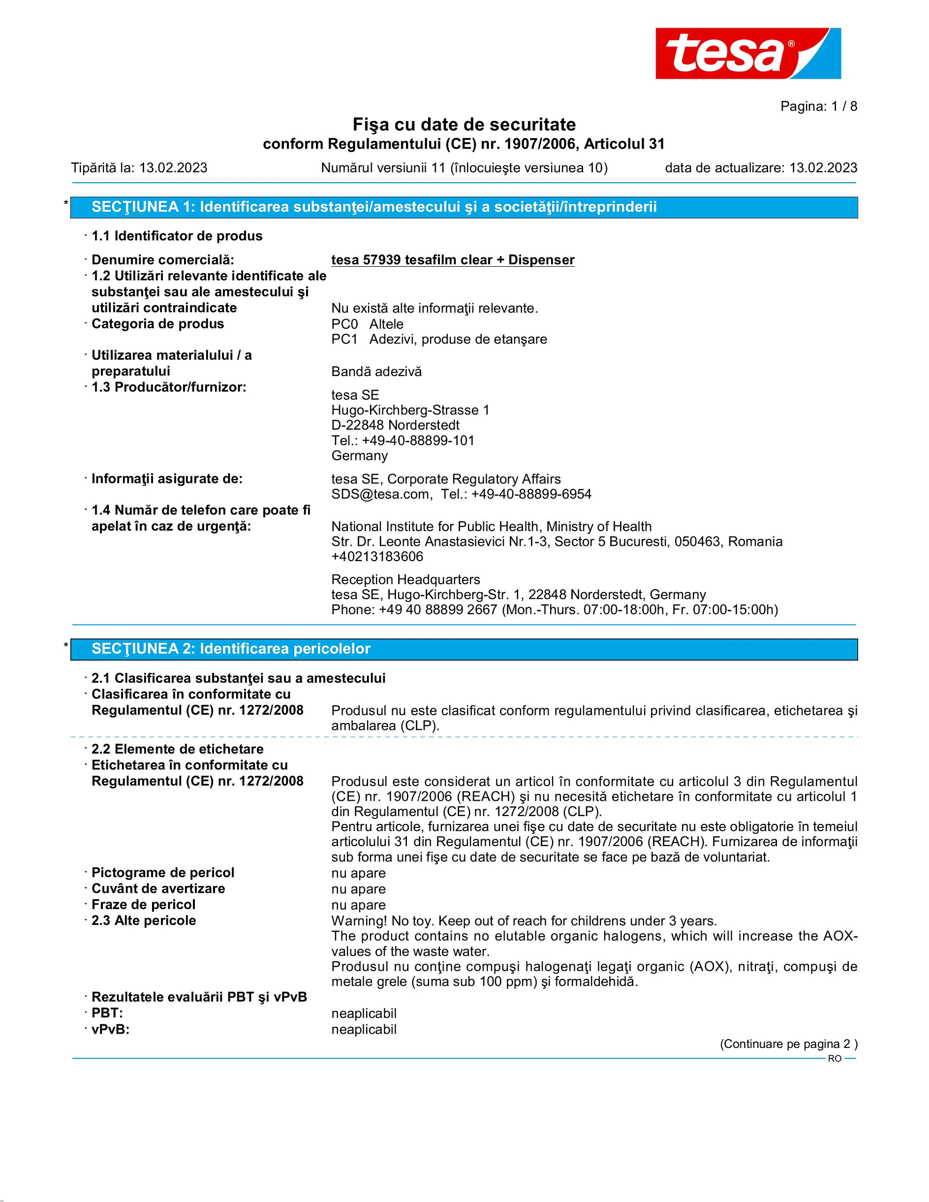 Safety data sheet_tesafilm® 57928_ro-RO_v11