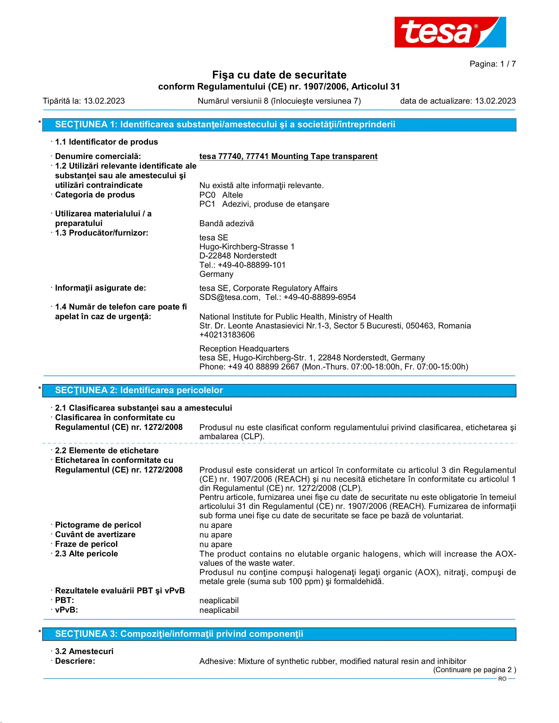 Safety data sheet_tesa® 77740_ro-RO_v8